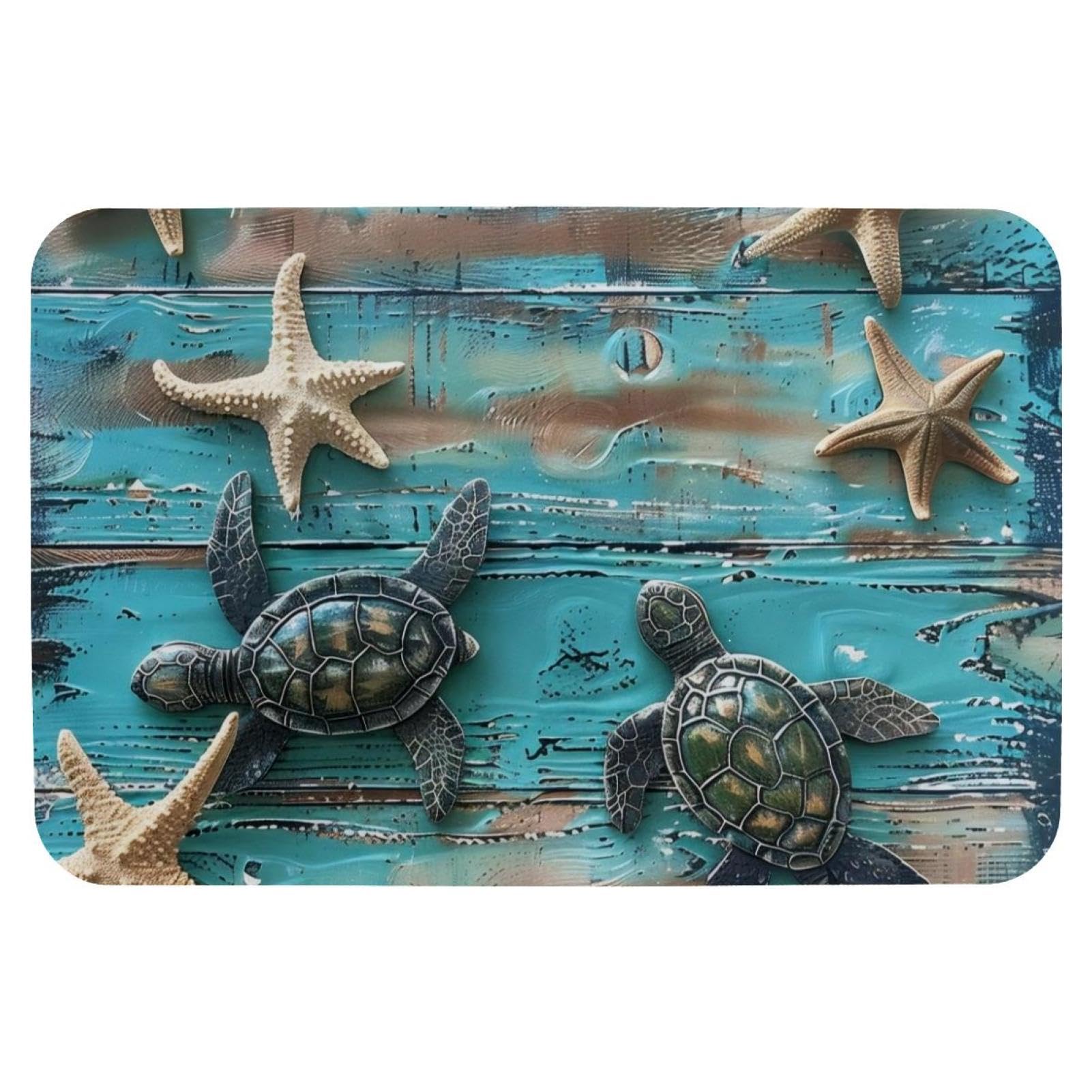 Tapis de bain vintage tortue marine pour une ambiance bord de mer azur
