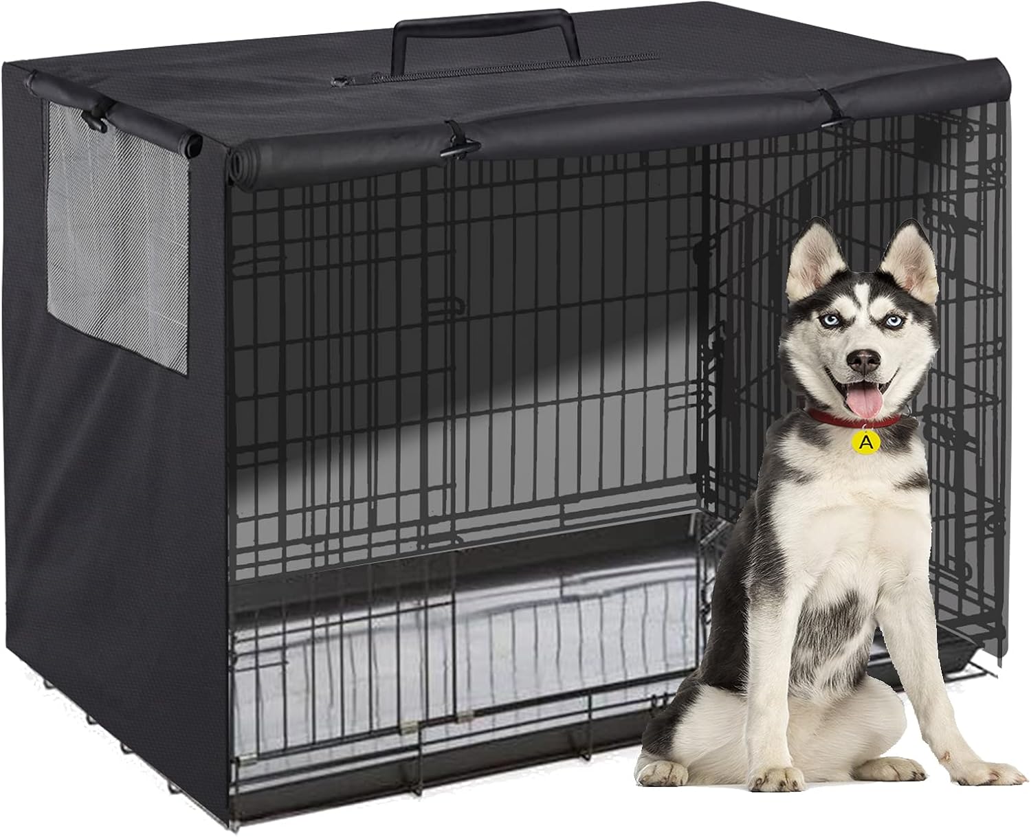 Peunitory Dog Crate Cover 36 inches, Durable Kennel Cover with Double Door Universal Fit for 36 inches Wire Dog Cage, Black