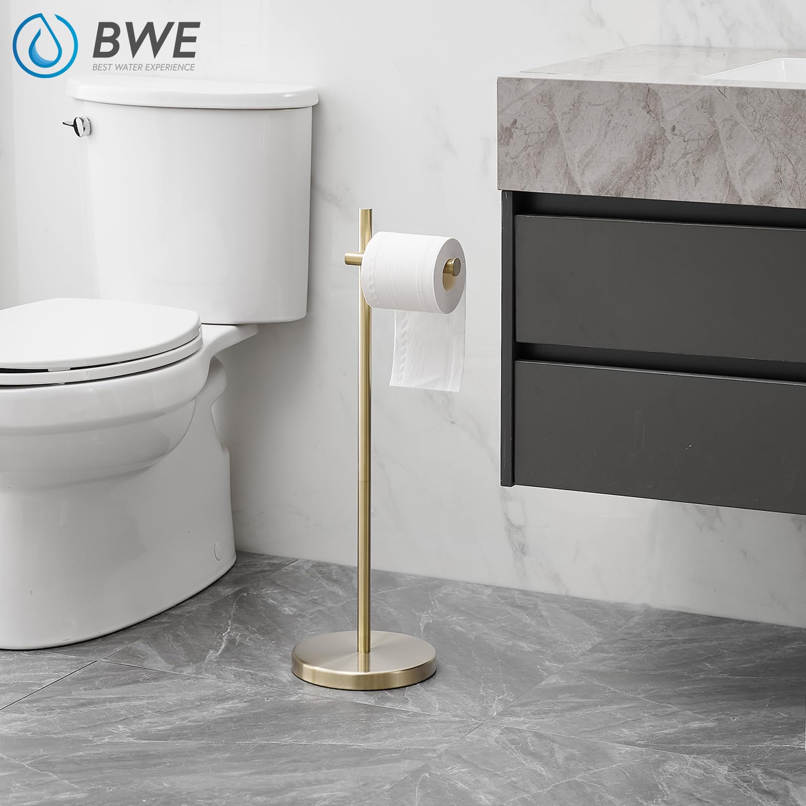 BWE Toilettenpapierhalter Aus Edelstahl – Freistehend, Gebürstetes Gold, Für Bis Zu 4 Rollen