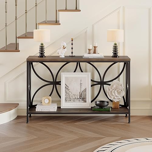 Miniatura 4 de GiftGo Mesa de sofá estrecha de 47.2 pulgadas, mesa de sofá industrial detrás del sofá, mesa consola de entrada vintage con almacenamiento para