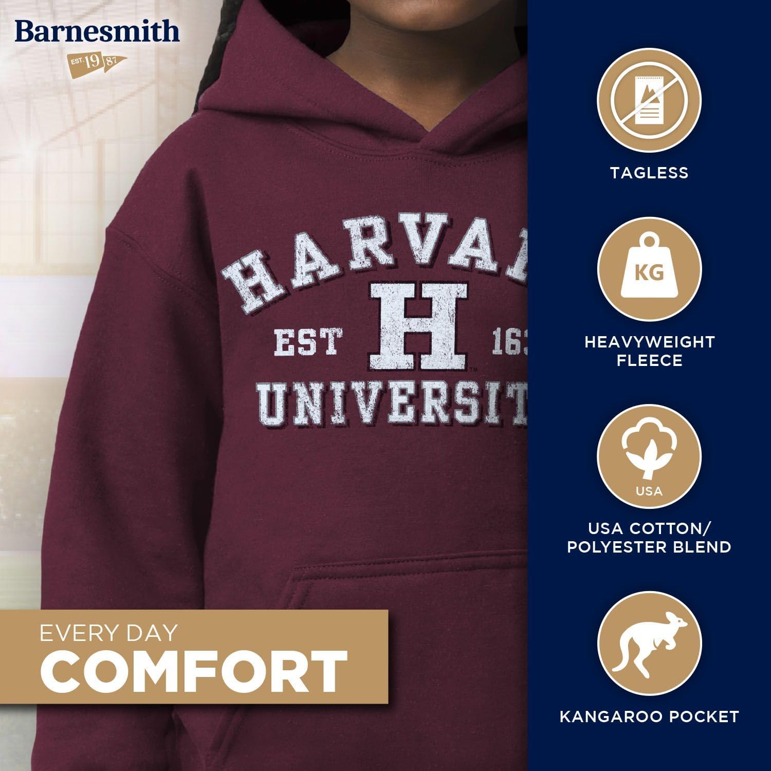 Barnesmith NCAA Unisex Youth Hooded Sweatshirt, Vintage Logo, Color