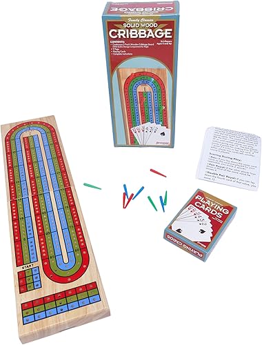 Miniatura 2 de Family Classics Cribbage – Tablero continuo de madera maciza de 3 vías con compartimento de almacenamiento integrado para clavijas