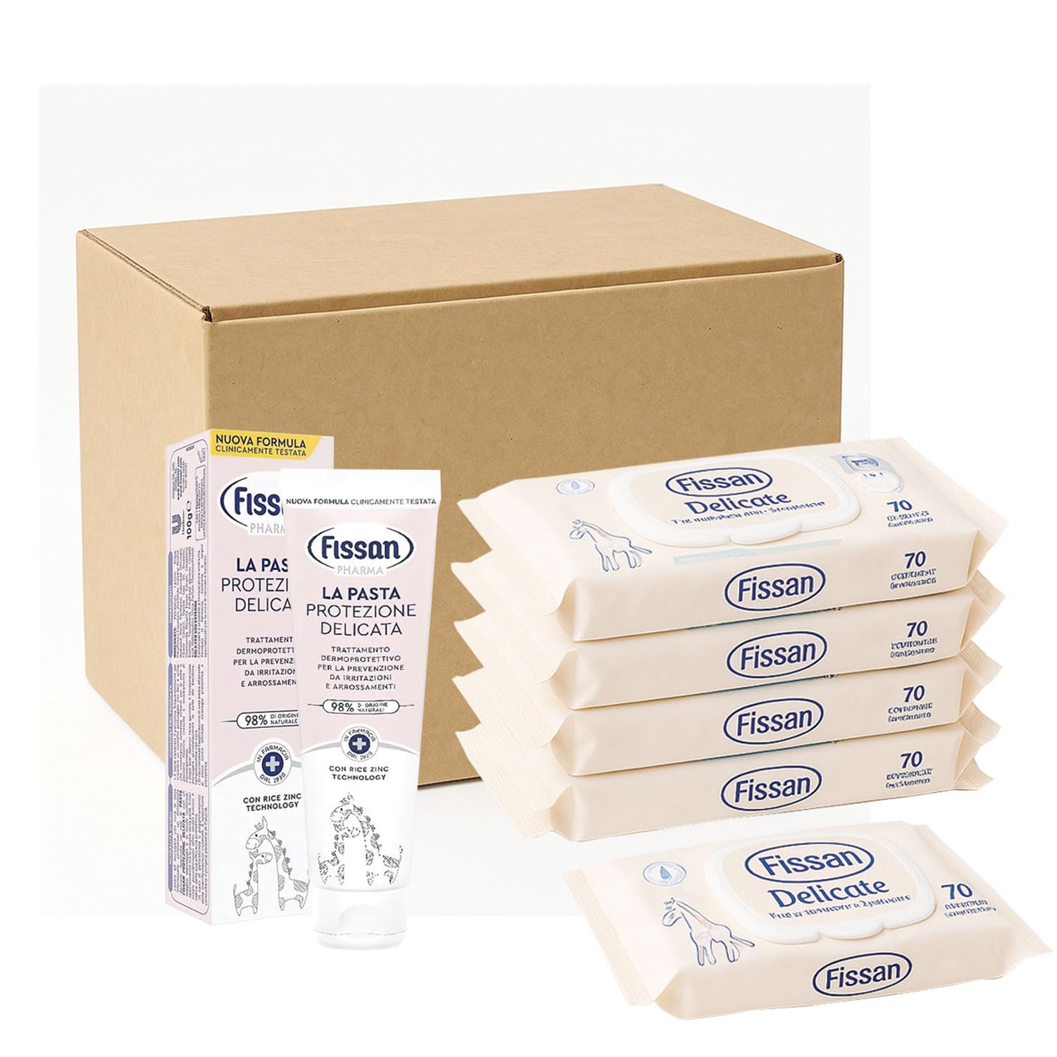 Fissan Salviettine Delicate 12 Pacchi da 70 Pz. con Pasta Fissan Delicata Tubo 100 Ml.