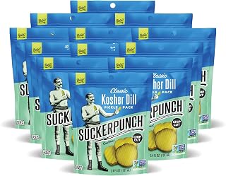 SuckerPunch Classic Dill Pickle Chips Snack Packs - Gluten Free, Keto, Vegan, Low Calorie, Sugar Free, 12x 3.4oz Pouches