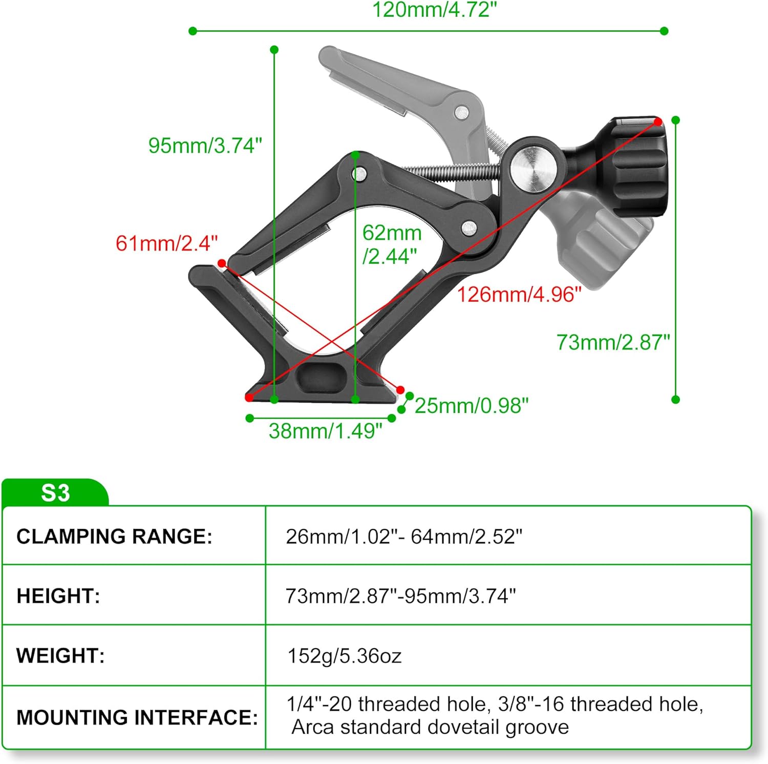 FANAUE S3 Binocular Tripod Mount Adapter with 1/4" & 3/8" Screw and ARCA Quick Release Binocular Tripod Mount, Compatible with Vortex Zeiss Nikon Swarovski Leica Leupold Bushnell Binoculars.