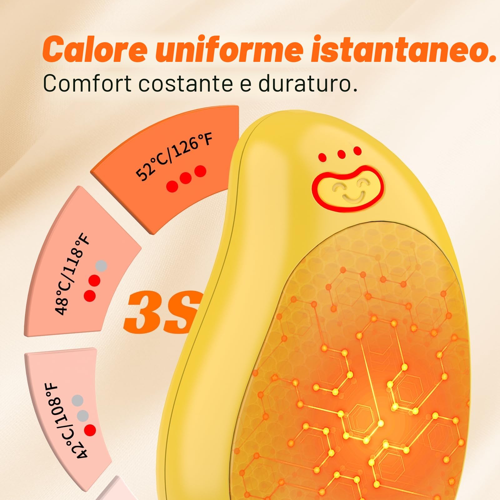 Scaldamani Elettrici 2 Pezzi con Batterie da 8000 mAh, Scaldamani Ricaricabile Tramite USB Tre Regolazioni Della Temperatura, Adatto Come Regalo di Natale Invernale All'aperto,Giallo