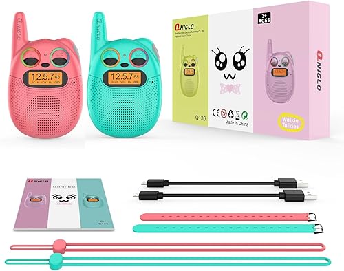 Miniatura 5 de Qniglo Walkie Talkies para niños, reloj walkie talkie recargable para niños, rango de 3 millas, espera de 7 días, VOX, pantalla LED retroiluminada,