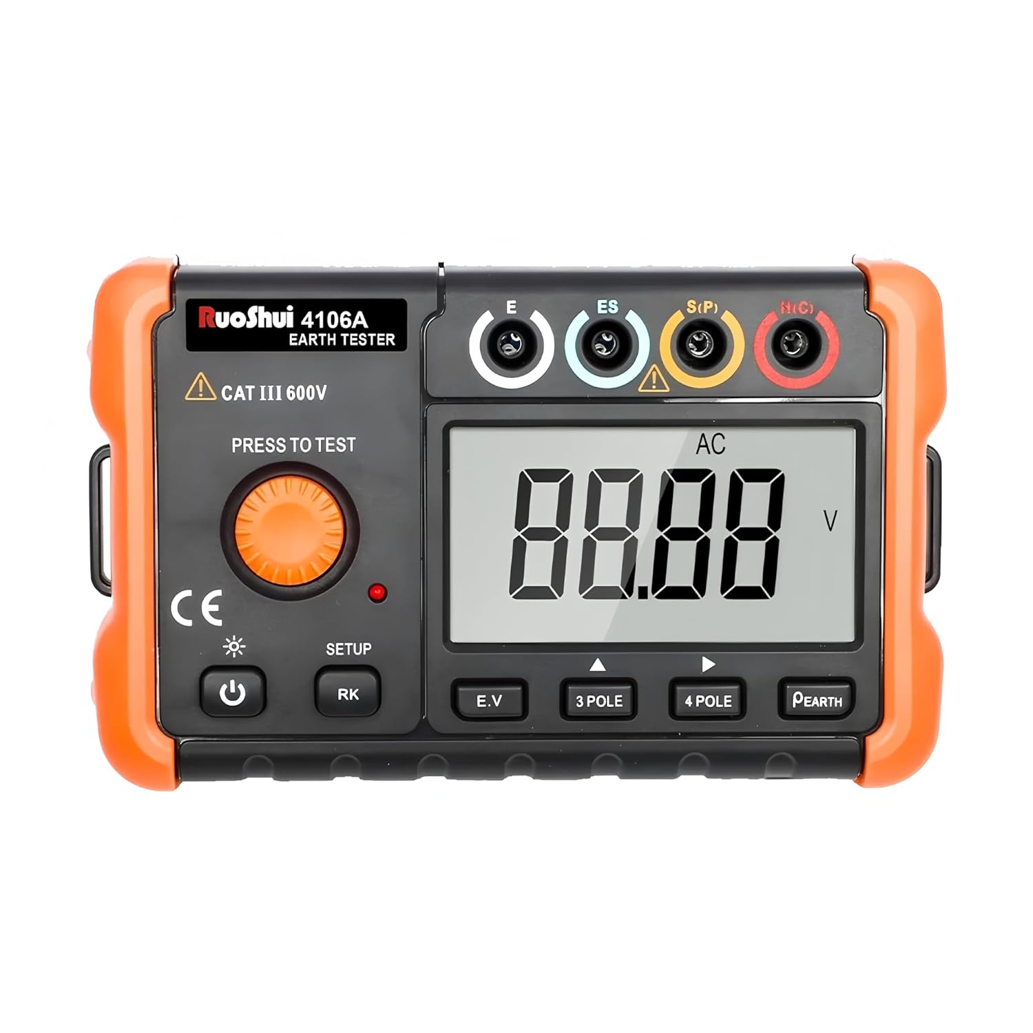 Ohm Meters 4106A Earth Resistance Tester 3-Pole 4-Pole Method Measurement AC True RMS Backlight Soil resistivity measurement(RUOSHUI 4106A)