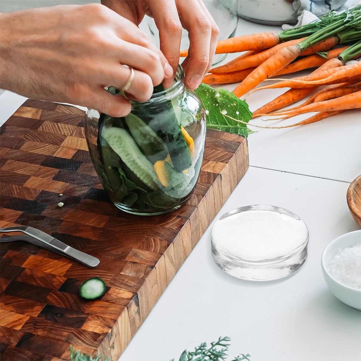 Healeved 3 Stück Gärgewichte aus Dickem Glas Transparente Fermentationsgewichte für Weithals Einmachgläser Fermentierzubehör für Kimchi und Sauerkraut Gleichmäßiges Einlegen