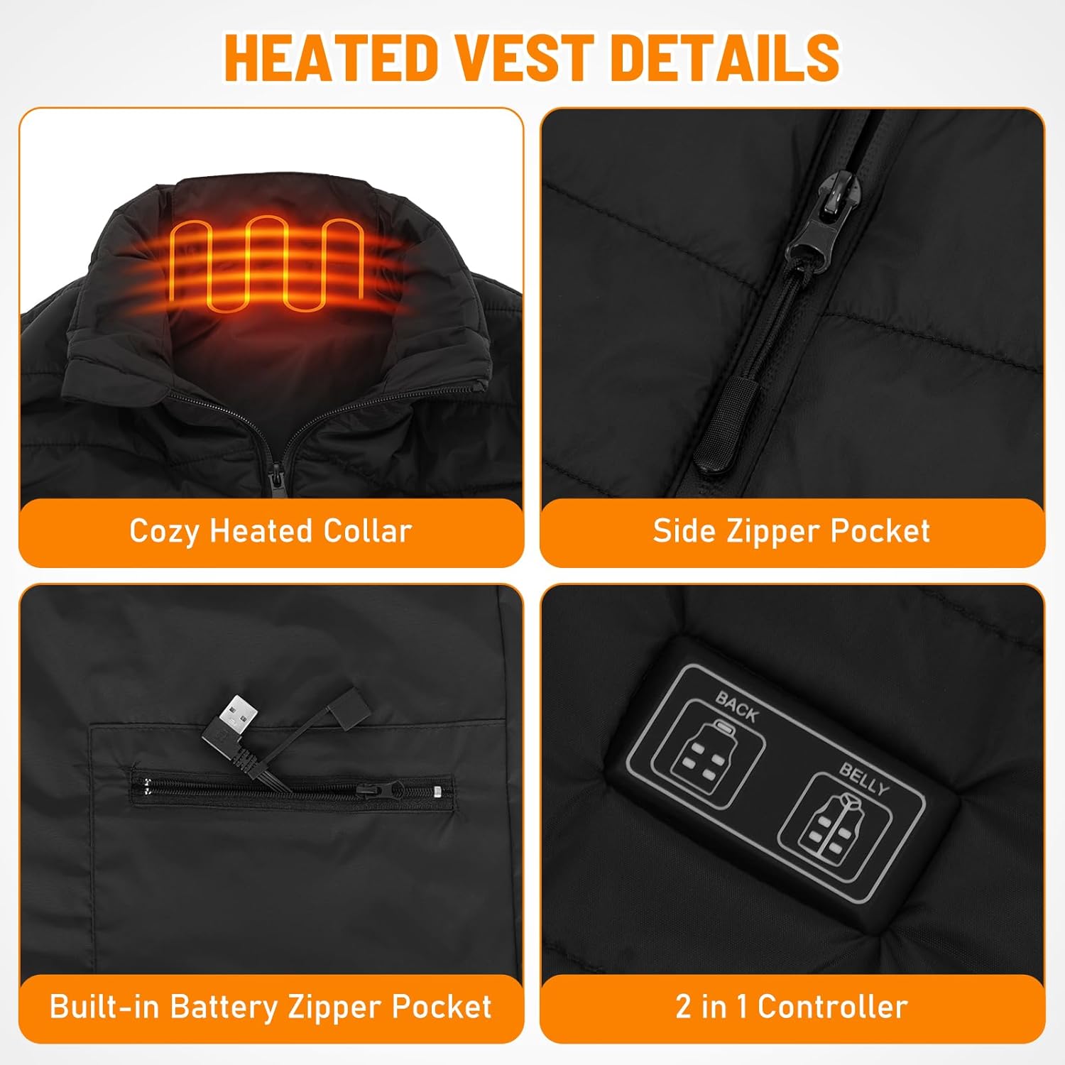 Heated Vest for Men and Women, Lightweight Heated Jacket with 20000mAh Battery Pack Included for Winter Outdoor - Image 5