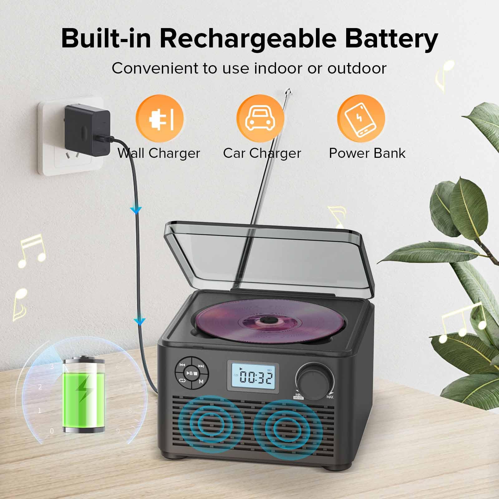 Giradischi in vinile con radio FM e altoparlanti, lettore CD portatile, USB e MP3, compatibile per interni ed esterni