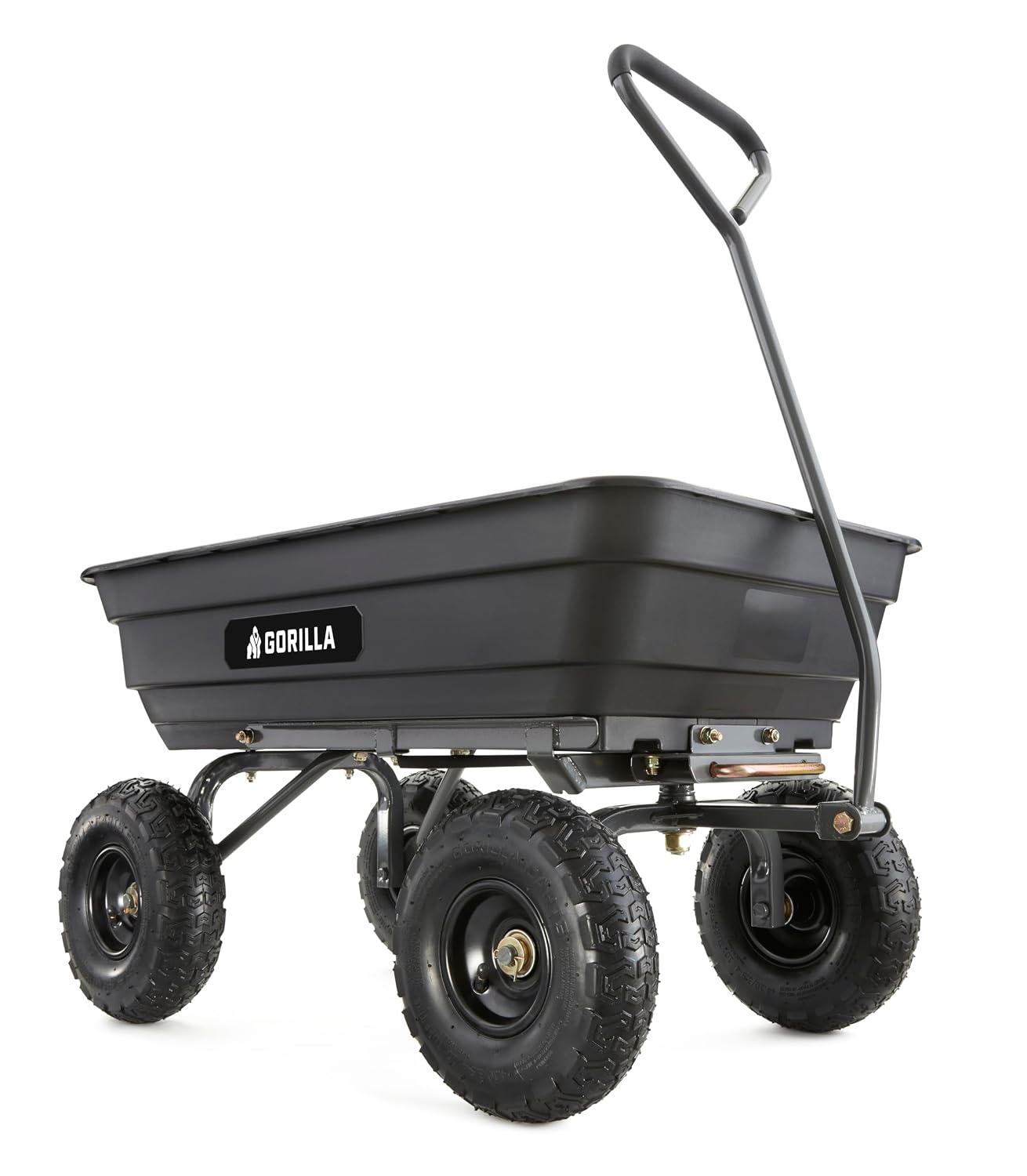 Gorilla Carts Heavy-Duty Poly Garden Dump Cart, 4 Cu Ft, 600 lb Capacity | Pneumatic Tires, Patented quick-release dumping, For yard, landscaping & gardening, Rust-resistant poly bed, Easy assembly