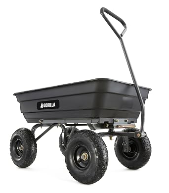 Gorilla Carts Dump Cart with Steel Frame, 600 Pound Capacity, and 10 Inch Tires - Heavy Duty Utility Wagon with Rolling Wheels for Beach, Garden, Yard