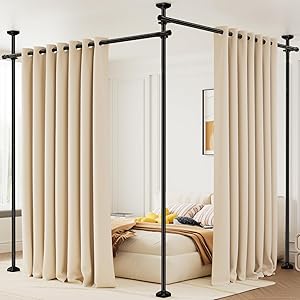 Bonpally Room Divider Curtain Rod, No Drilling Tension Rod for Room Separation, 4-10ft(H) 28-114inch(W) Adjustable Heavy Duty Floor to Ceiling Wall Divider Room Partition Privacy Separator, Black
