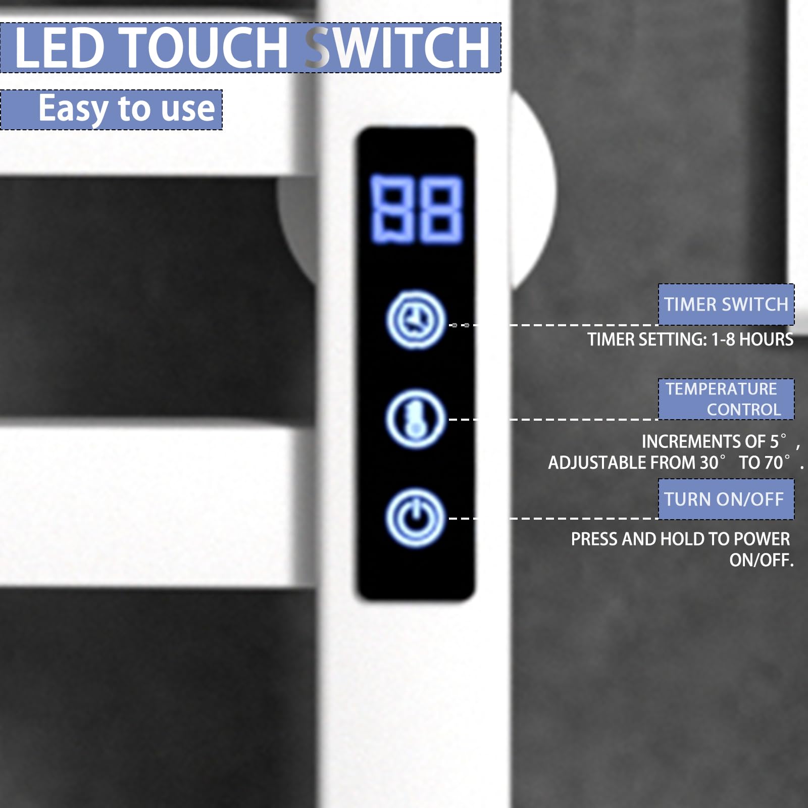 Radiateur Blanc-Serviettes électrique Noir - Dimensions : 650 x 450 mm - avec écran Tactile LED - Chauffe-Serviettes programmable et à température réglable