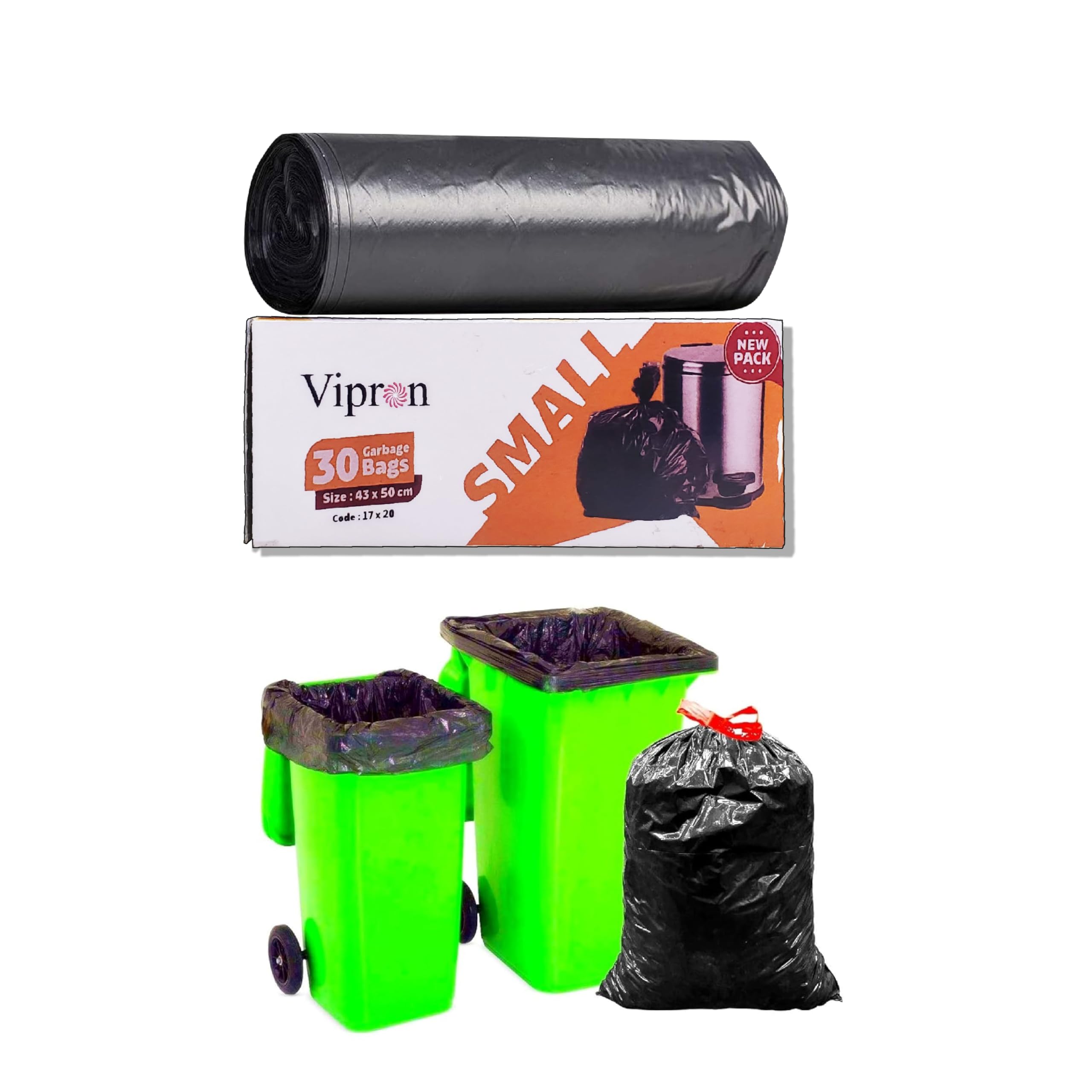 Vipron Garbage Bags (Small) 150 Bags 17 X 19 Inches (Pack of 5) for Dustbin Bags/Trash Bag/Waste Bag