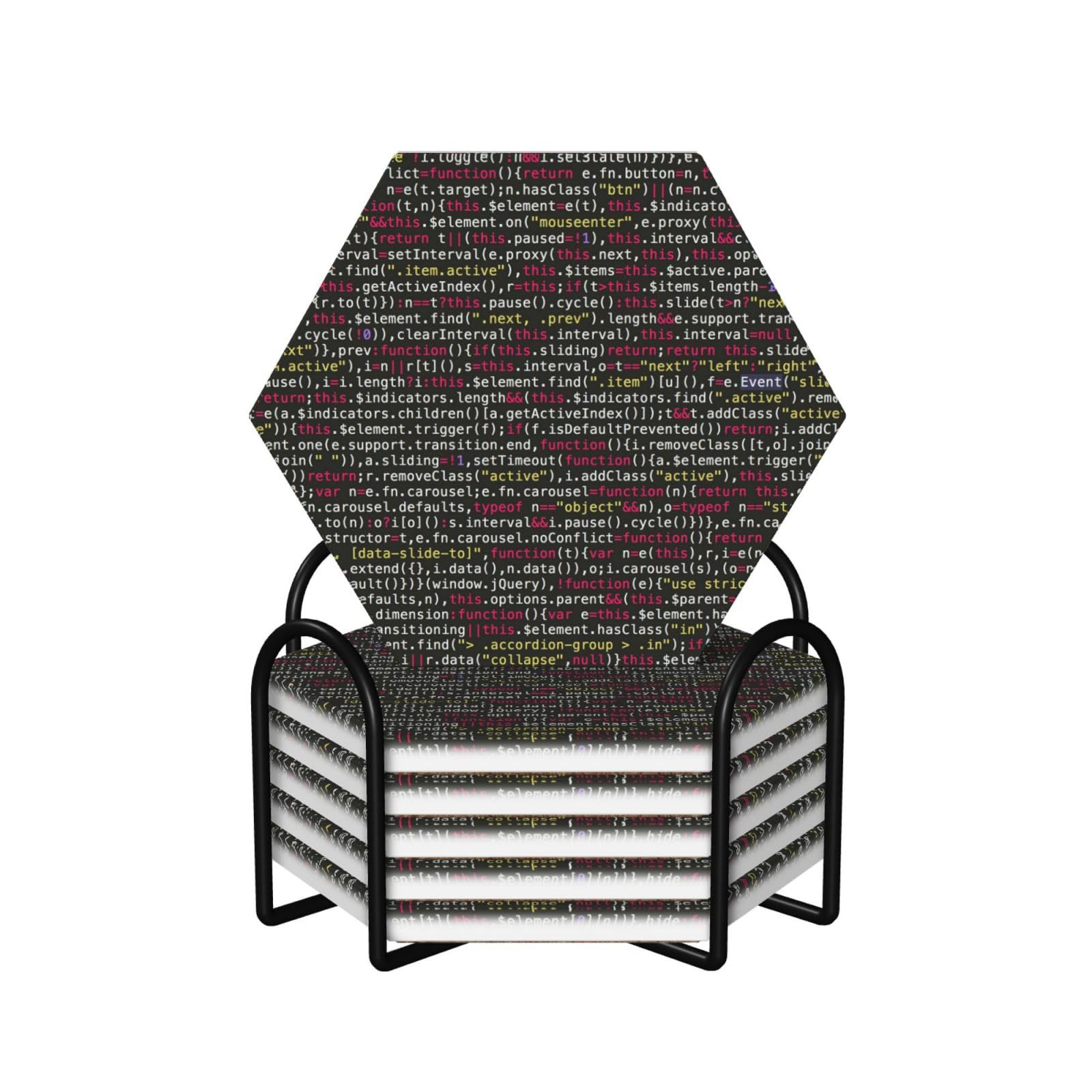 Dessous de verre en céramique lot de 6 avec support absorbant motif code informatique