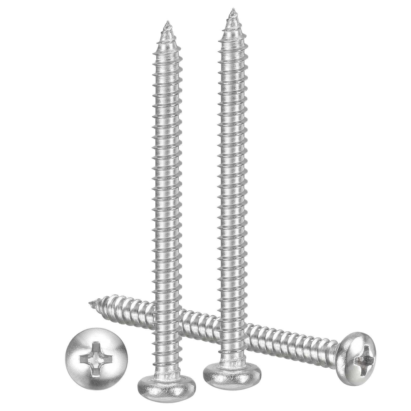 METALLIXITY Phillips Pan Head Self Tapping Screws(#8x2") 25Pcs, 304 Stainless Steel Self Drilling Screw for Metal Wood Plastic, for Cabinet Wall Shutter Plate Rock Furniture, Silver Tone