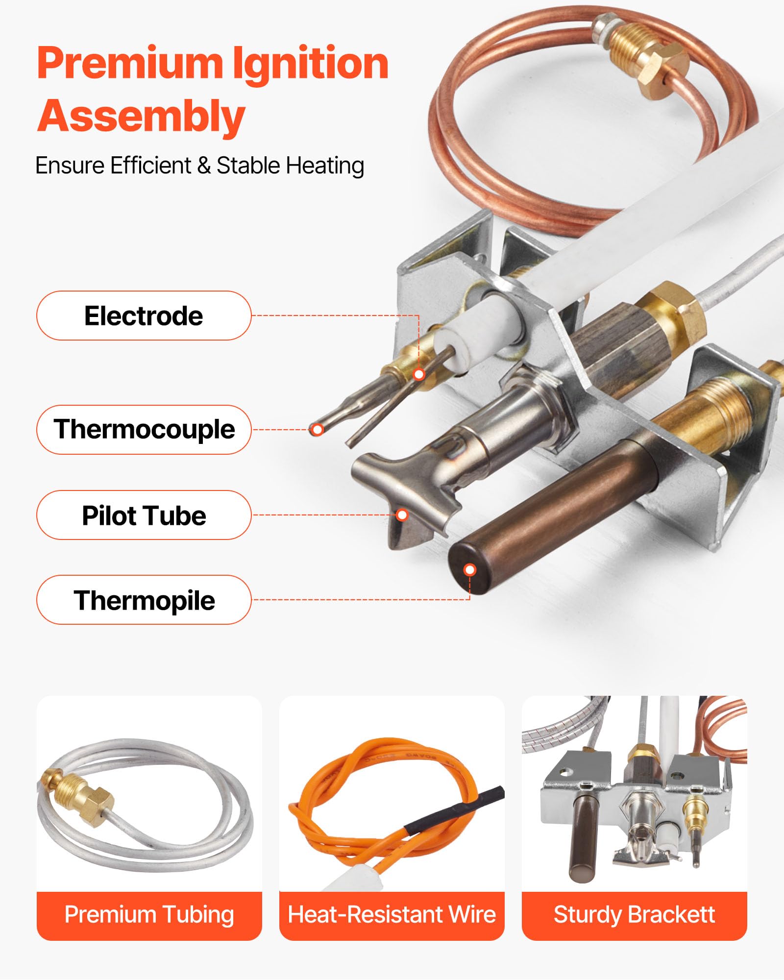 VEVOR Gruppo Pilota a Gas, OE 4021-732, per Camino 25660, Ricambio per Accensione a Gas Naturale con Tubo Pilota, Termocoppia, Termopila, Cavi, Compatibile con i Modelli Heatilator