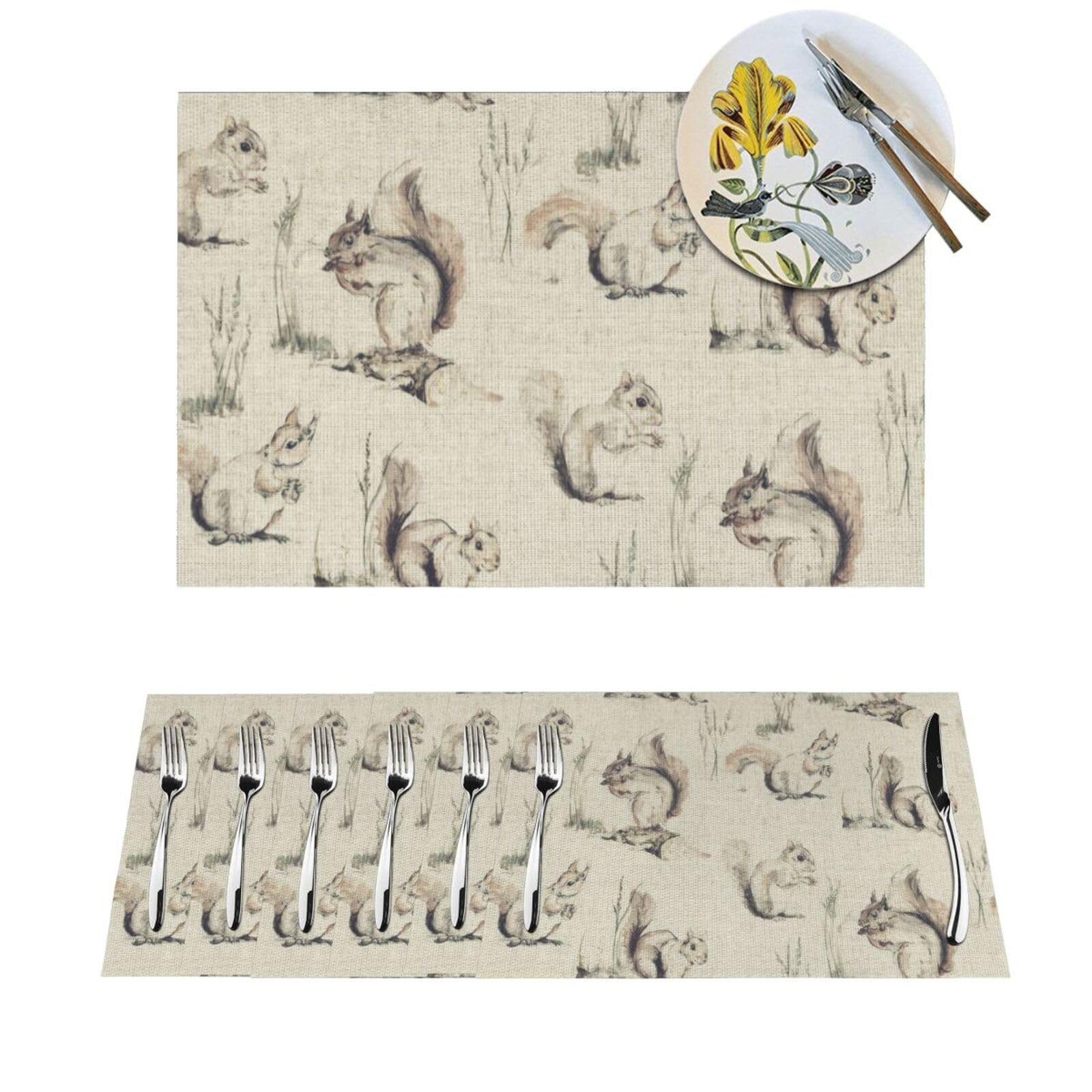 Set de table PVC antidérapant lot de 4 tapis lavables motif écureuil