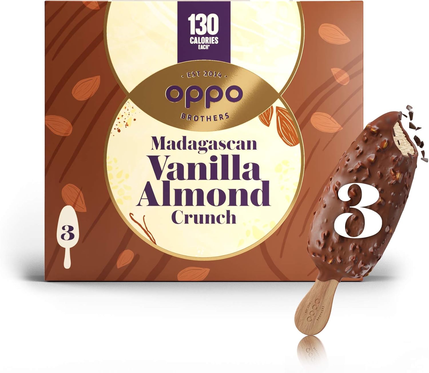 Oppo Ice Cream Vanilla & Roasted Almonds Sticks, 3 x 80ml (Frozen