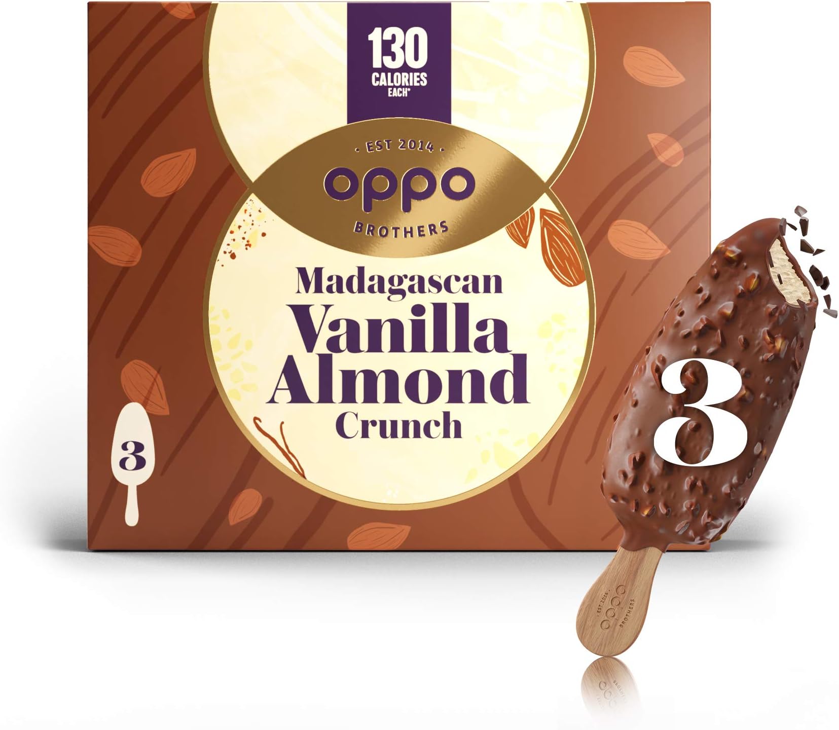 Oppo Ice Cream Vanilla & Roasted Almonds Sticks, 3 x 80ml (Frozen)