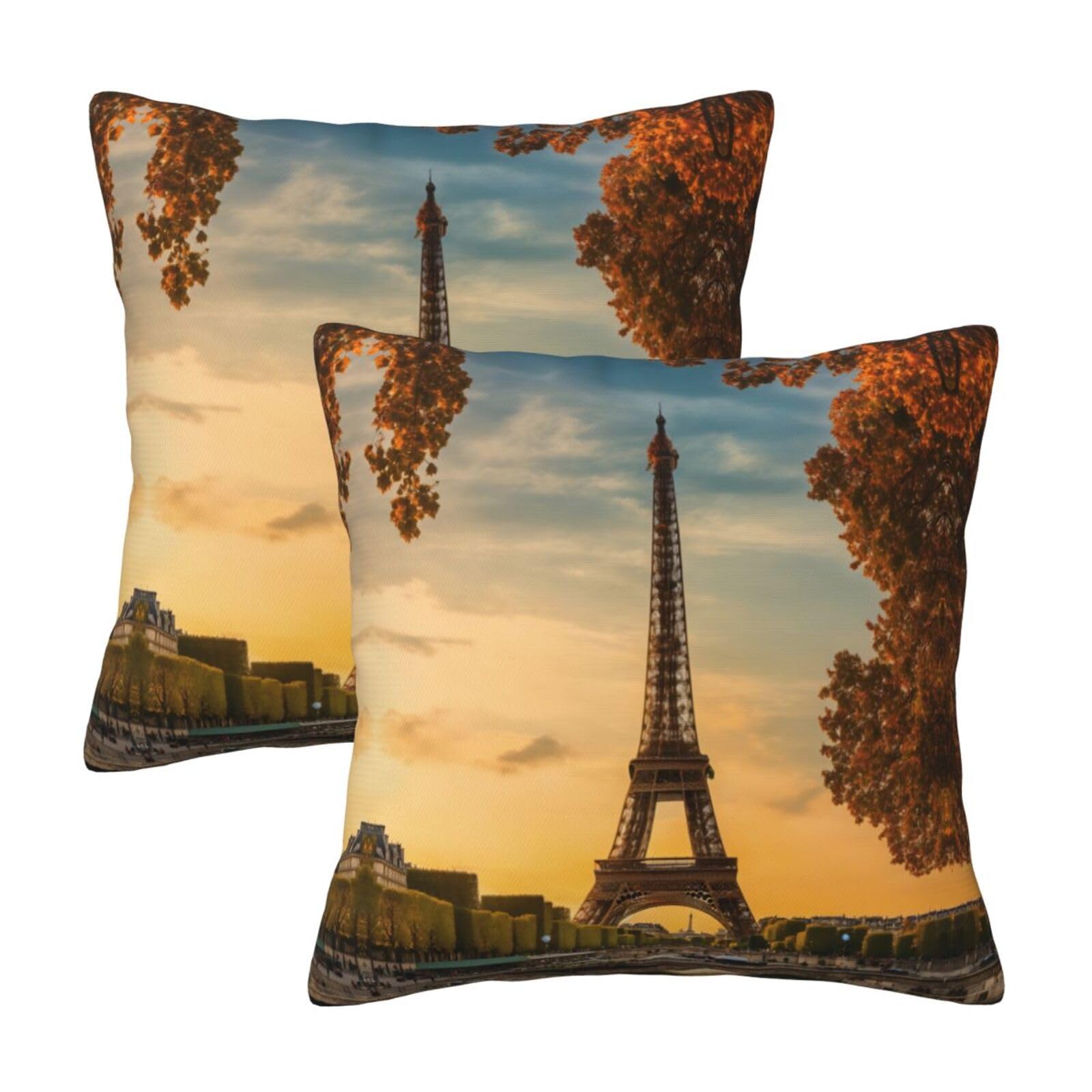 Kfjghhl Eiffel Tower Paris Autumn Throw Pillow Covers Decorative Farmhouse Couch Pillow Case 4 Sizes Square Cushion Pillcase