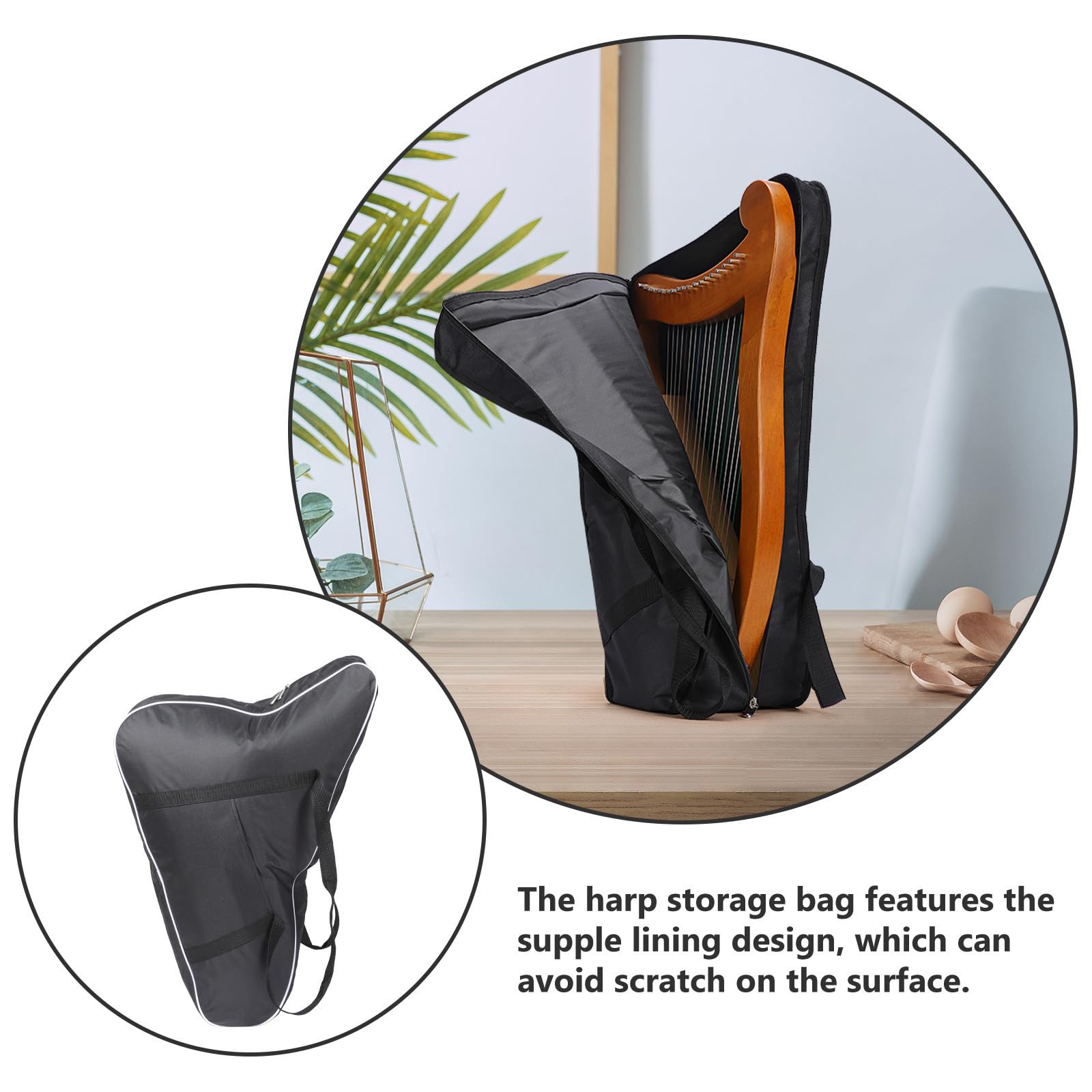 Étui de Transport pour Harpe-lyre en Tissu Oxford Noir, Paquet de Rangement Épais et Rembourré, Pratique et Résistant aux Rayures pour 19 Cordes et 15 Cordes