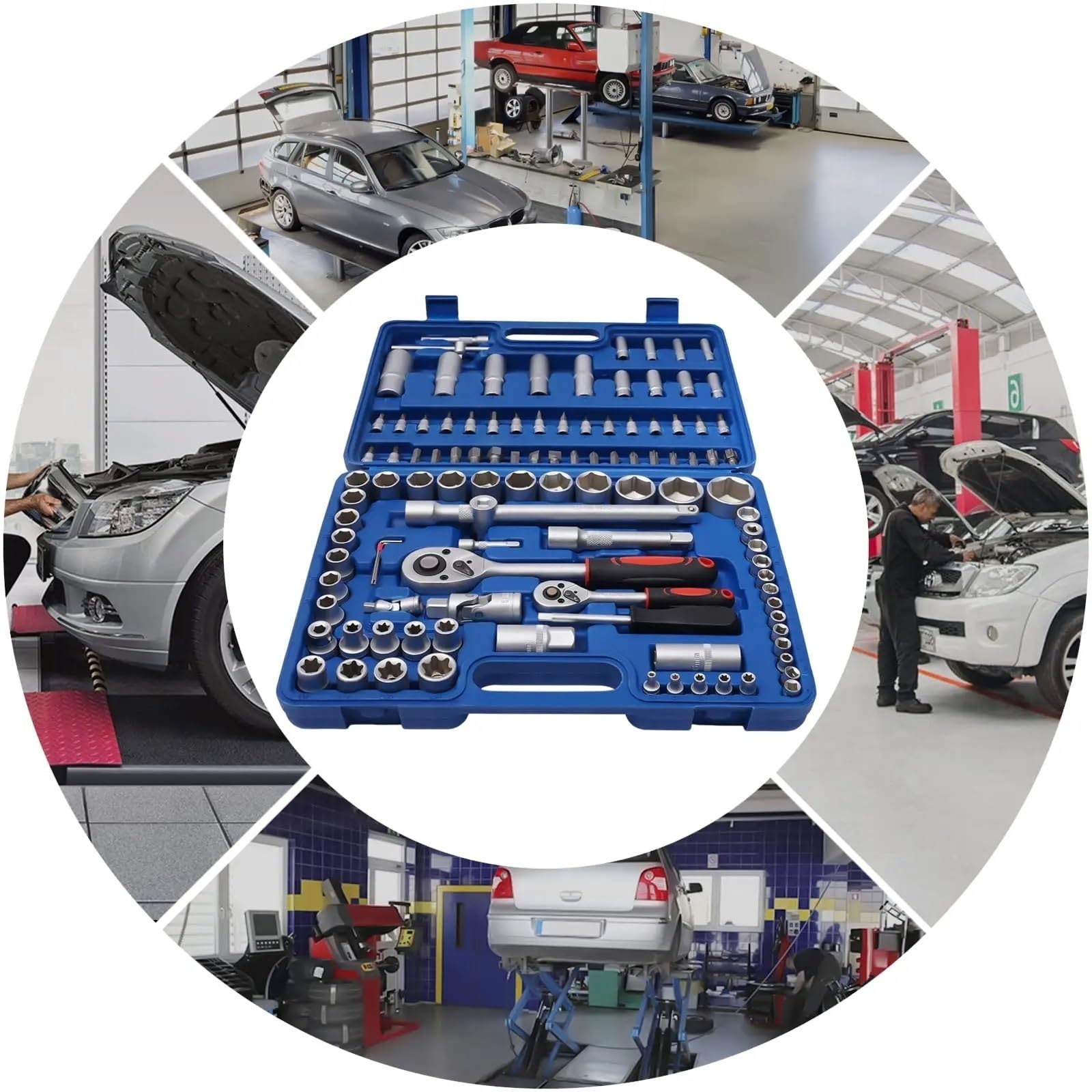 108 piezas/94 Piezas multifunción for Coche, Llave de trinquete, Rueda, mecánico automóviles, Kit Herramientas torsión Manual, Caja reparación for el hogar, automóvil para Hogar o Garaje(94PCS)