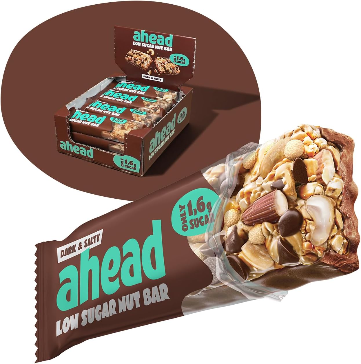 aheadCereal Nut Bars 70% less Sugar* | Chocolate coated Keto Bars 0g added sugar - 12x35g - With Nuts, Sea Salt Flakes & Dark Chocolate - Gluten Free Keto Snacks for Diabetics