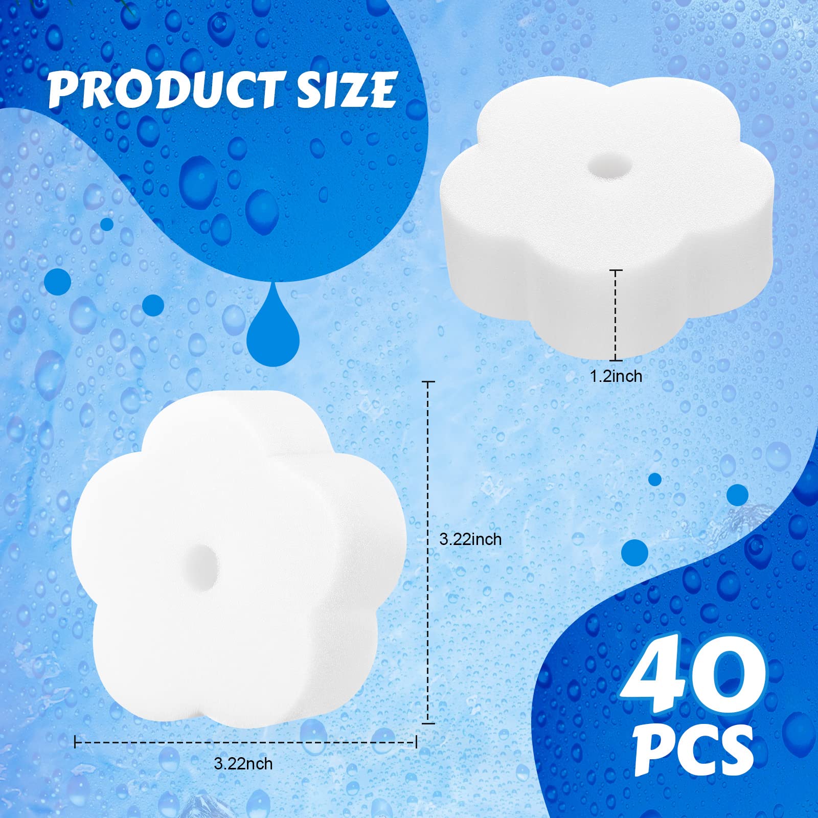 40 Pièces Éponges de Bain à Remous Éponge Absorbante d'Huile pour Bain à Remous Absorbeur d'Écume de Piscine Spa Accessoires de Nettoyage （Style Fleuron）