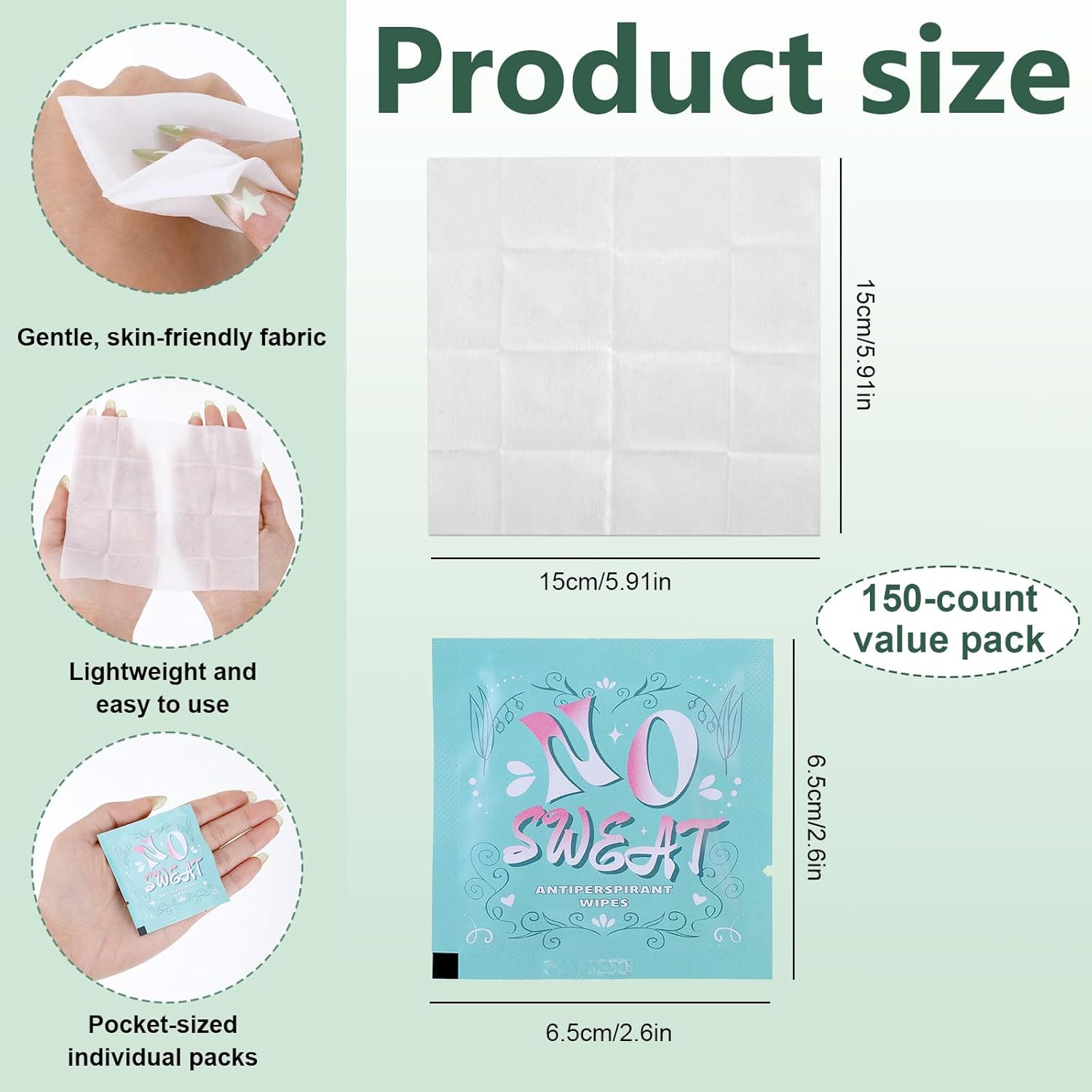 150 Pcs Deodorant Wipes Individually Wrapped, 2.6 x 2.6 in Alcohol Free Underarm Body Wipes Bulk for Travel and Outdoor, Mini Portable Refreshing Skin Cleansing Wipe Purse Essentials for Men Women