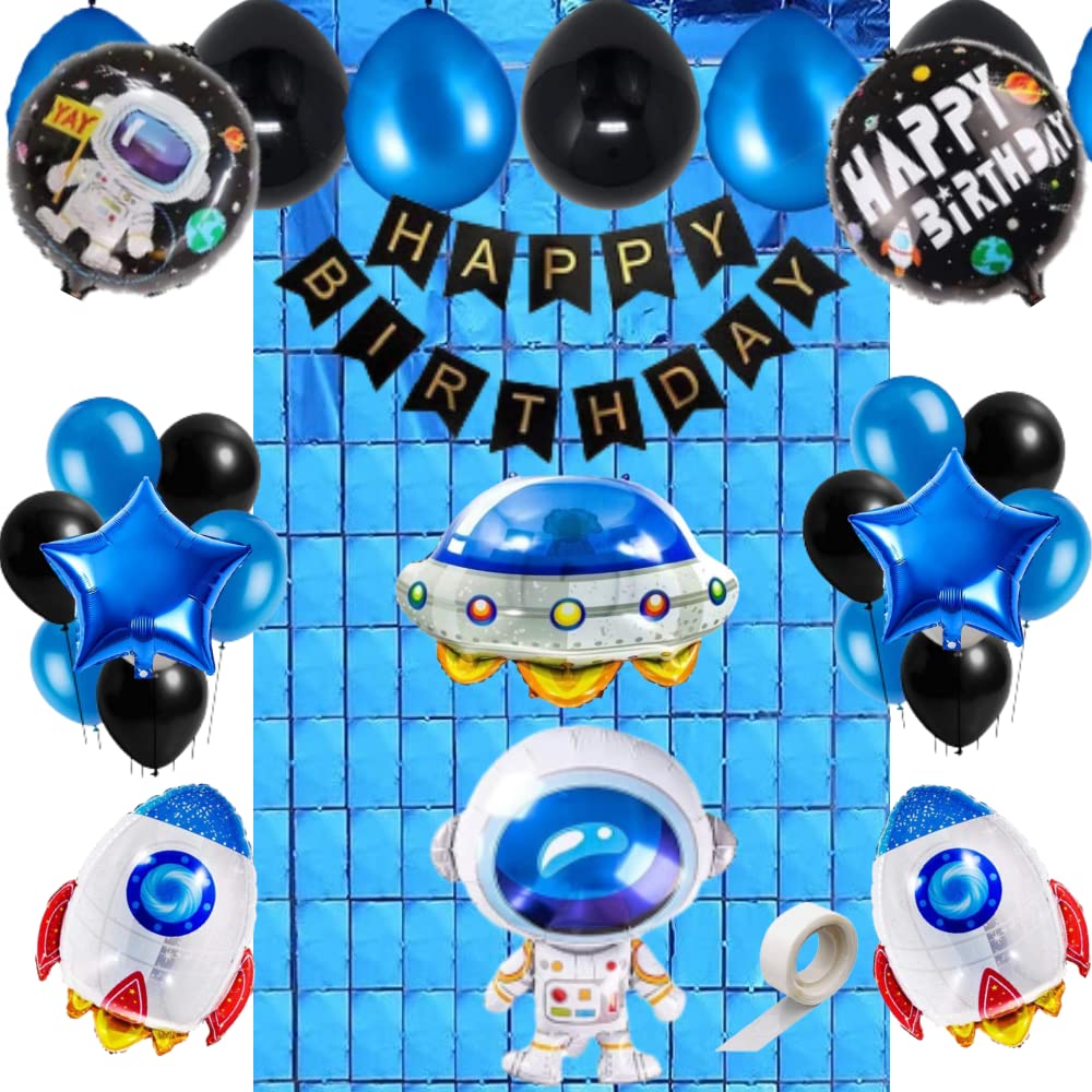 FI - FLICK IN Latex 41 pcs Space Theme Birthday Decoration Set Astronaut Balloon First Birthday Space Decorations for Boys Spaceship Rocket UFO Foil Balloons (Pack of 41, Multicolor)
