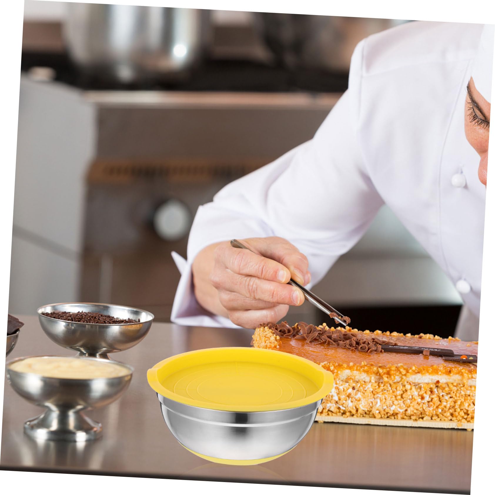 4piezas Tazones Inoxidable Antideslizantes Base Para Ensaladas y Almacenamiento De Frutas Mezclados Para Cocina y Hornear