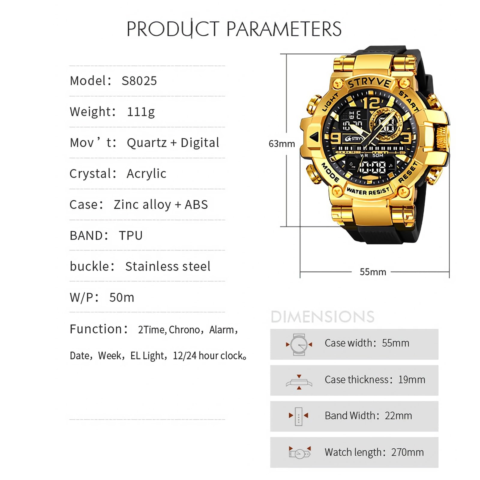 Orologio Sportivo Digitale da Uomo, Colorato e Alla Moda, Impermeabile | Cinturino in silicone, lente in vetro, impermeabile fino a 50 m, movimento digitale giapponese, quadrante grande