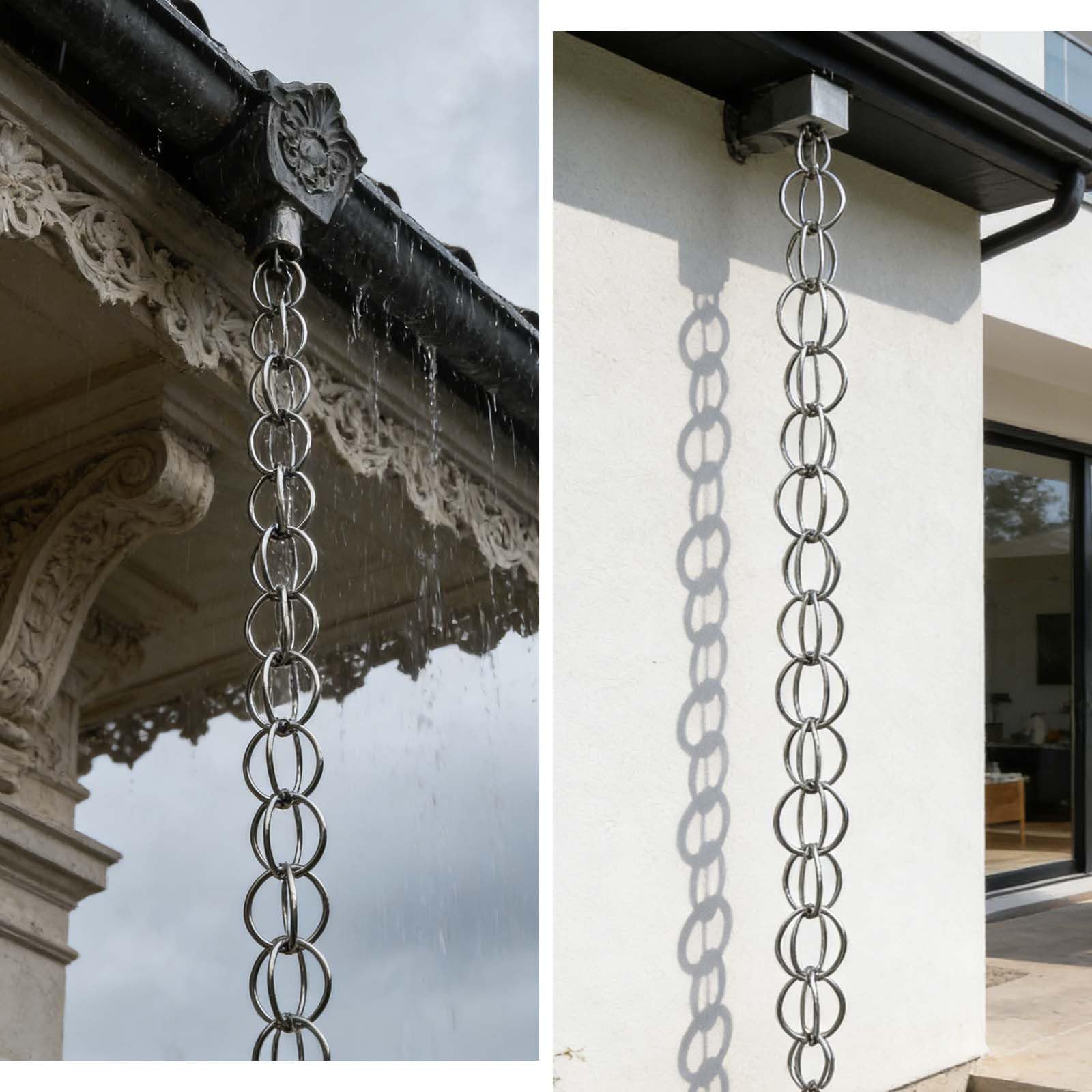 Catena da Pioggia per Grondaia, Sistema di Drenaggio Pluviale Decorativo per Giardino E Terrazza Ostituzione Moderna Ai Tubi di Scarico(2,2.2m/7ft)
