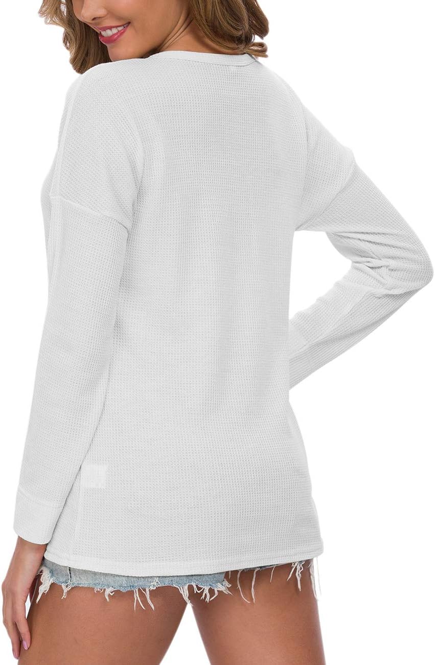 MOLERANI Womens Waffle Knit Tunic Tops Loose Long Sleeve Button Up V Neck Henley Shirts - Image 6