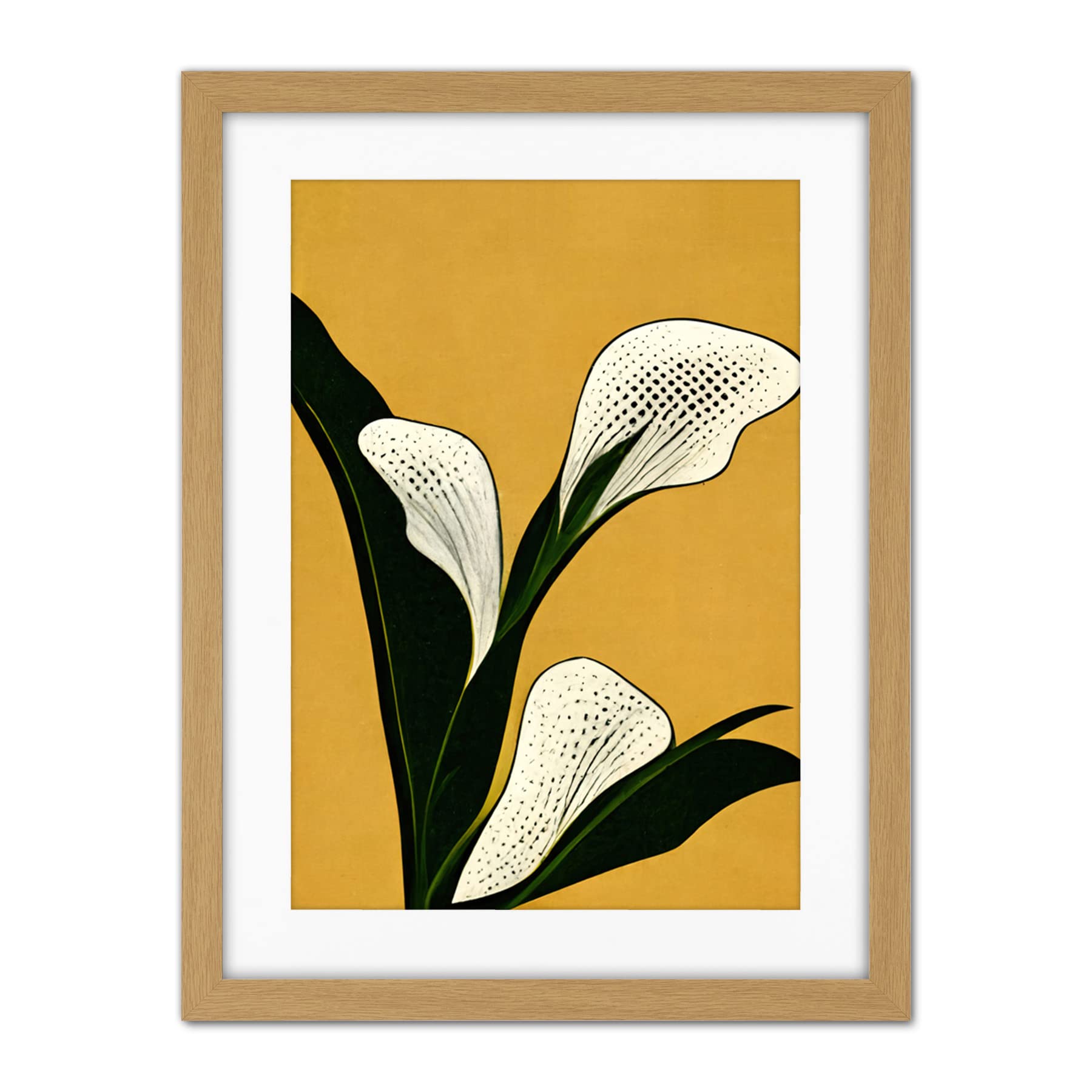 Doppelganger33 LTD Art Deco Pop Art White Calla Lily Flower Plant Artwork Framed Wall Art Print 18X24 Inch