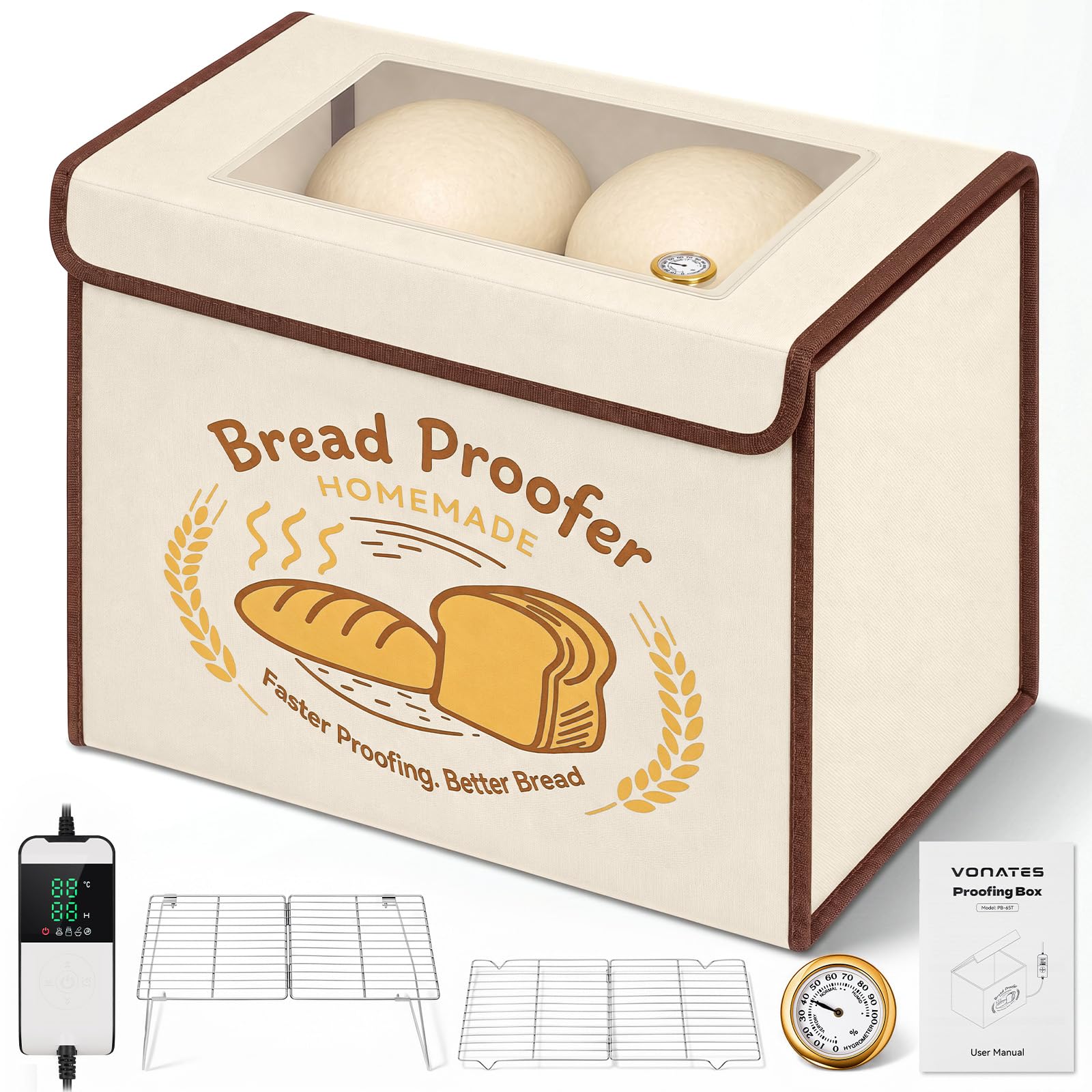 Extra große Faltbare Brotgärbox mit 10-45°C Temperaturkontrolle & 48H Timer, Teigproofer mit Hygrometer, Metallgestell, Sauerteig-Starterwärmer Sauerteig-Proofer Box für die Herstellung von Brot