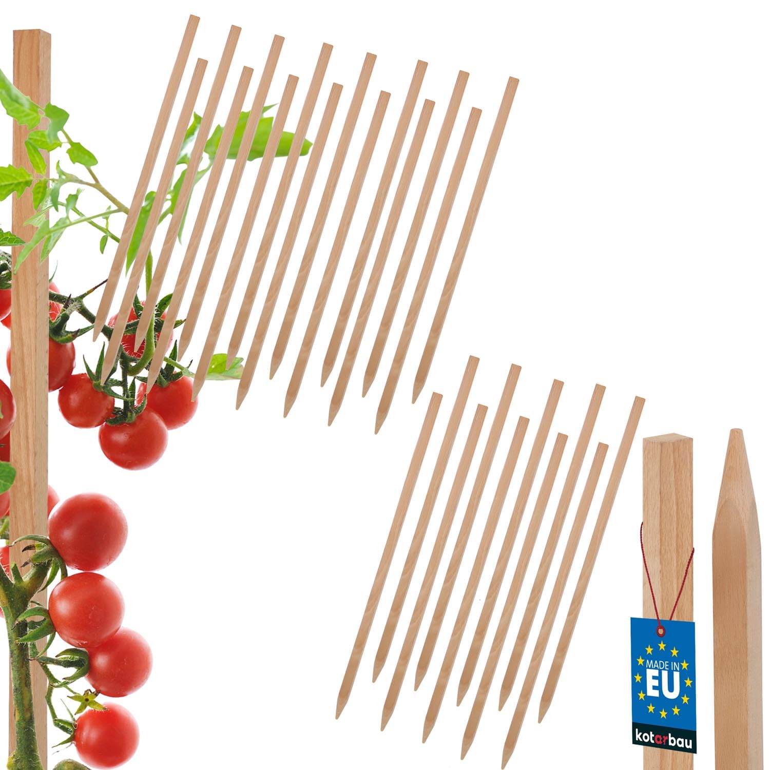 KOTARBAU® 25 pcs Plant Support - Garden Stakes - Beech Wood - 40 cm (15.7 inches) - Natural - Wooden Stakes - for Tomato and Cucumber - Climbing Plant Support