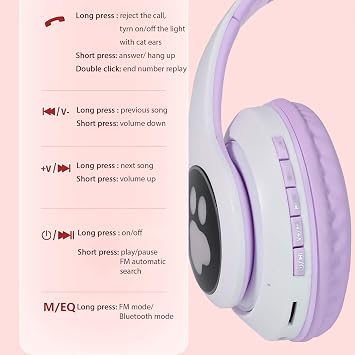 TCJJ Cat Ear Kids Bluetooth Headphones, LED, 85dB Volume Limit