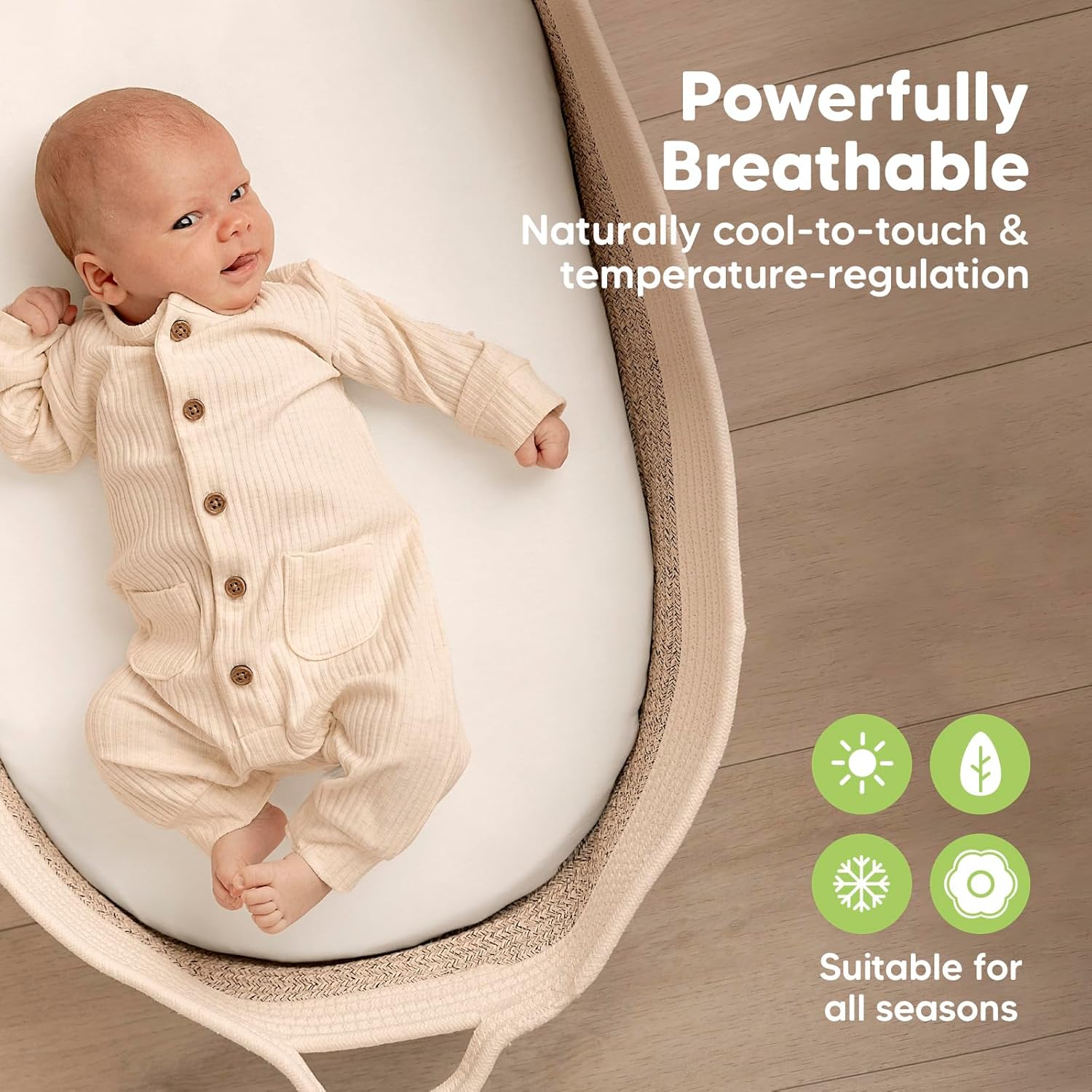 2-Pack Baby Bassinet Sheets Girl, Boy - 33x17 Viscose Derived from Bamboo Bedside Mattress Fitted Bassinet Sheets, Compatible with Halo Bassinest Swivel Sleeper, Baby Delight, Graco(Soft White) - Image 4