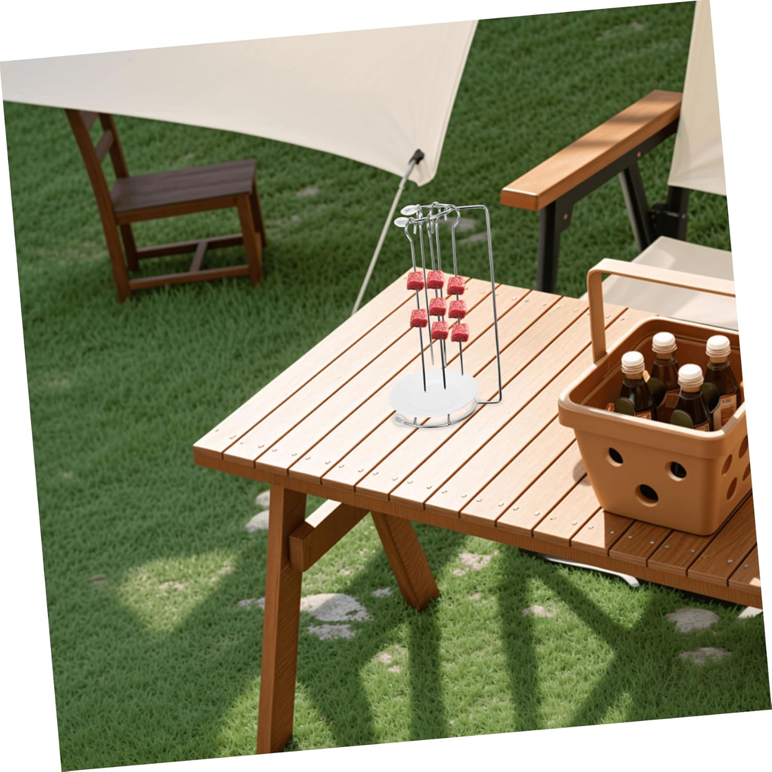 BESTonZON 2Sets Stainless Steel Hanging Rack for Barbecue Grill Food Rack for Outdoor Cooking Portable Detachable Skewer Holder for Kabobs Shish Kebab Enthusiasts