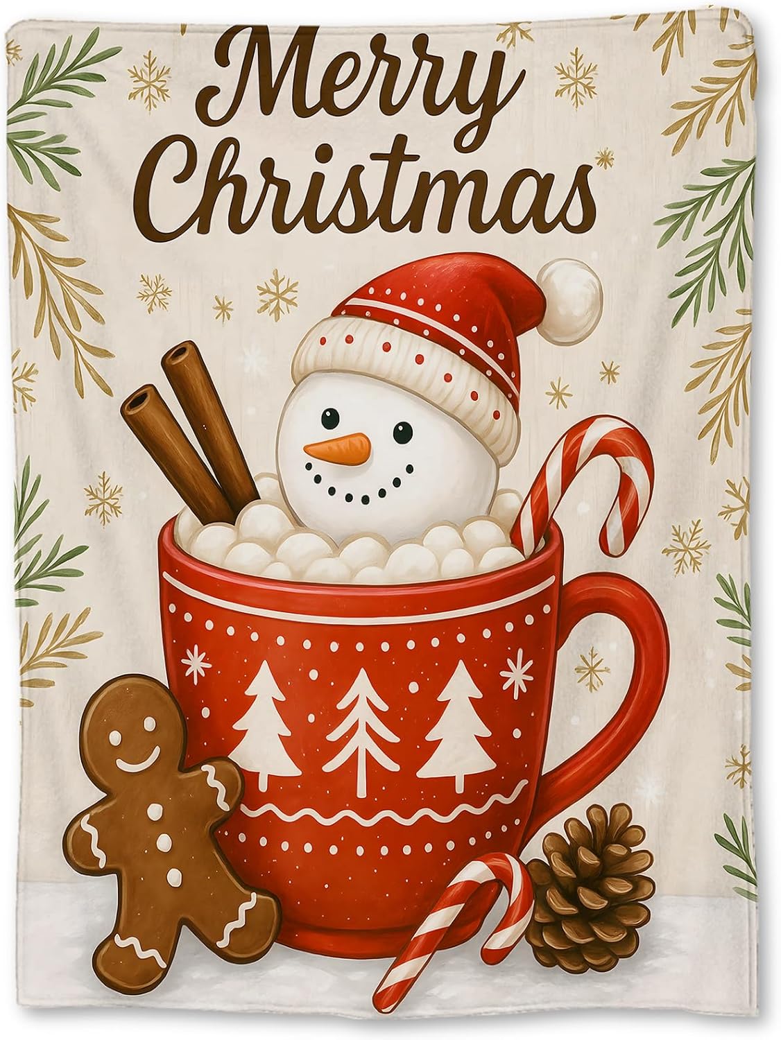 Christmas Snowman Hot Cocoa Blanket, Soft Lightweight Flannel Festive Holiday Throw Blanket for Couch, Bed, Travel & Home Decor Gifts, Cozy Warm Blankets for Adults Kids Women Girls 60×50 in
