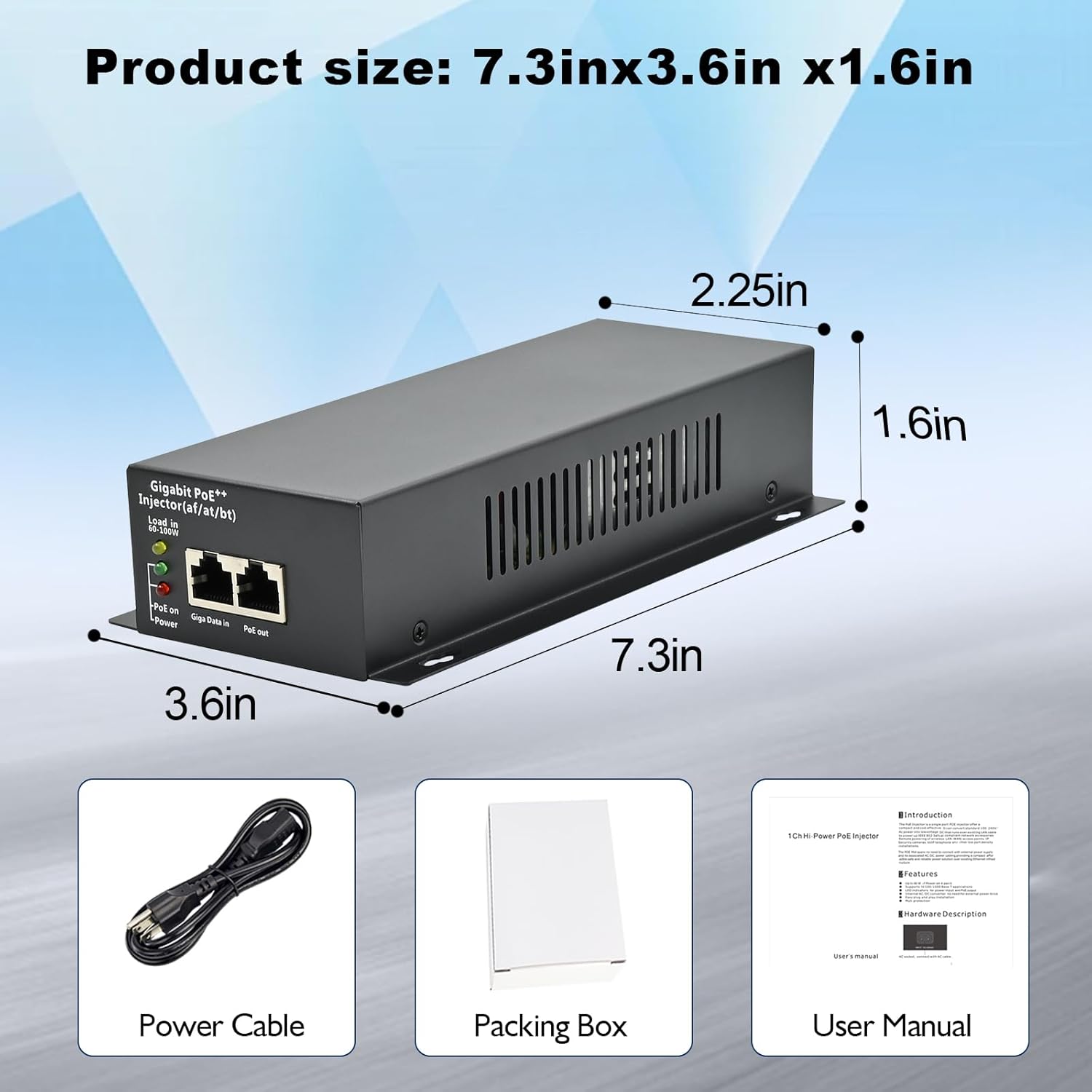 High Power Gigabit PoE++ Injector Adapter, Integrated Power Supply, Convert A Non-PoE Port to A 90W Gigabit Port, Up to 95W to 60W, 30W, 15.4W, Up to 100m (328 ft)