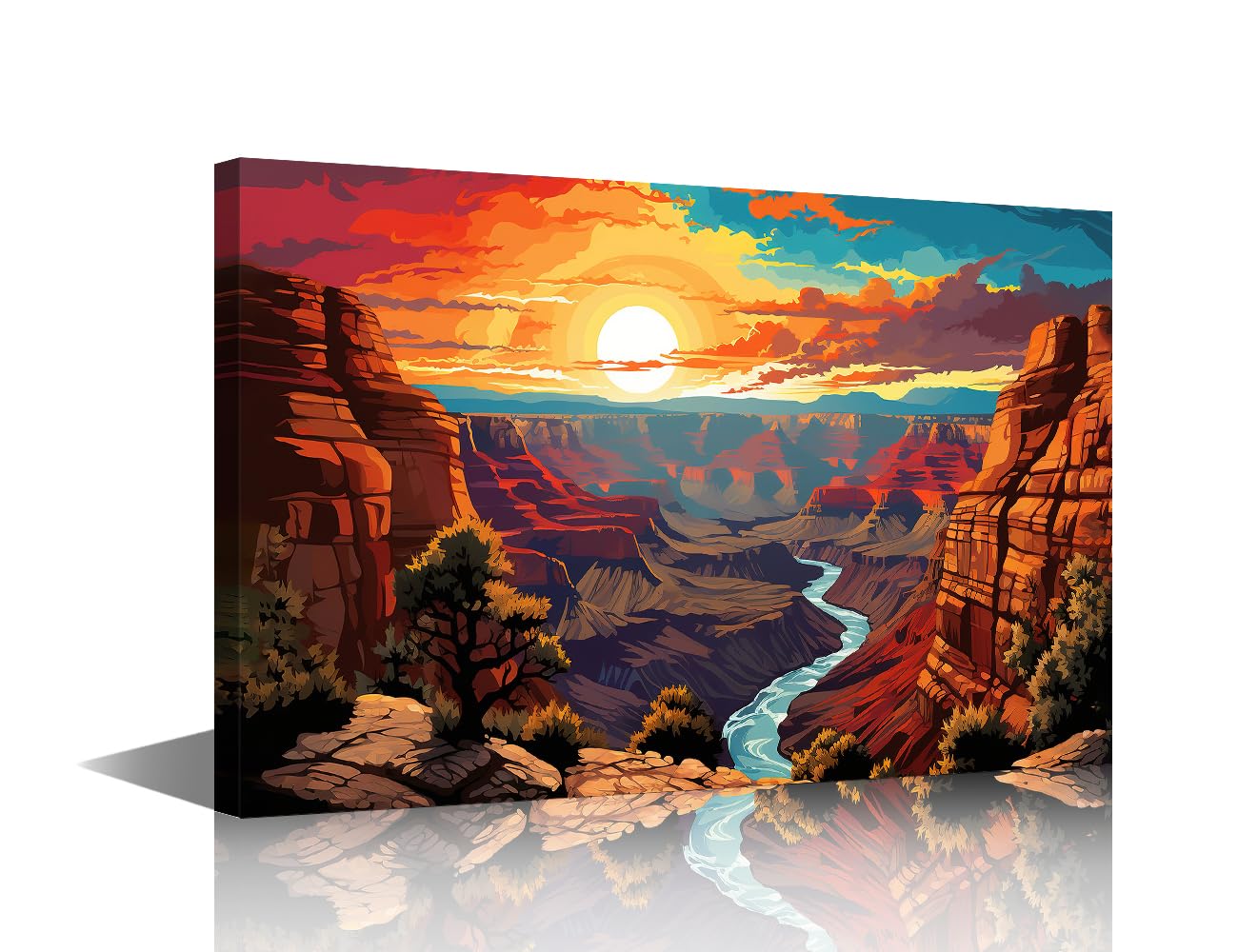 Grand Canyon National Park Bathroom Decor Wall Art 1 Piece Sunset Colorful Pop Art Pictures Wall Art Boho Canvas Pictures Artwork Office Decor Posters & Prints Framed Ready to Hang (12"Wx18"H)