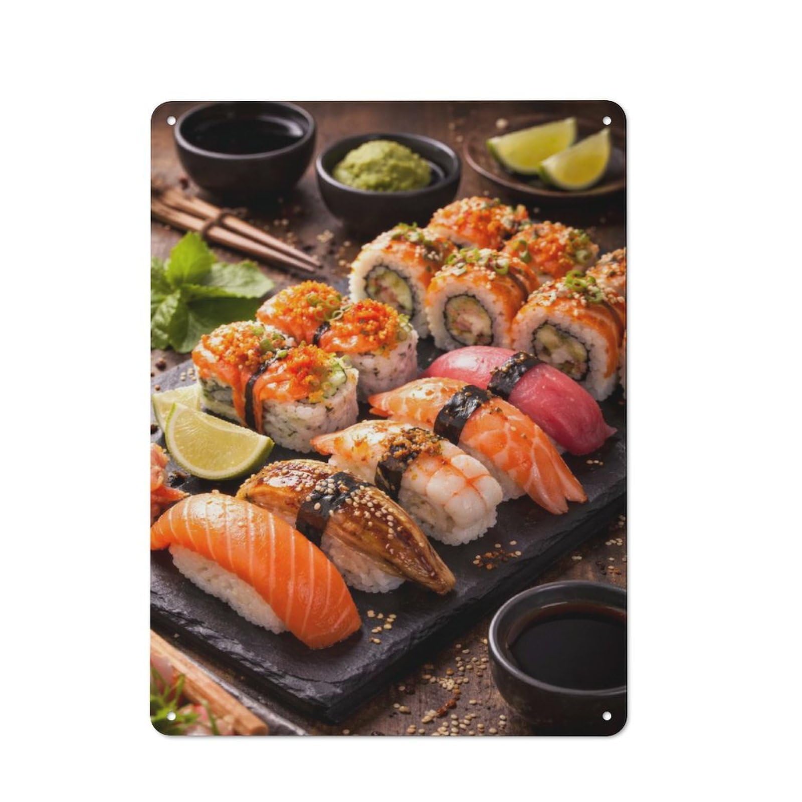 Junmoney Style-2 Assortment Of Sushi And Rolls Rustic Metal Sign 40X30cm For Garden Room Or Summerhouse, For Summerhouse Decorators