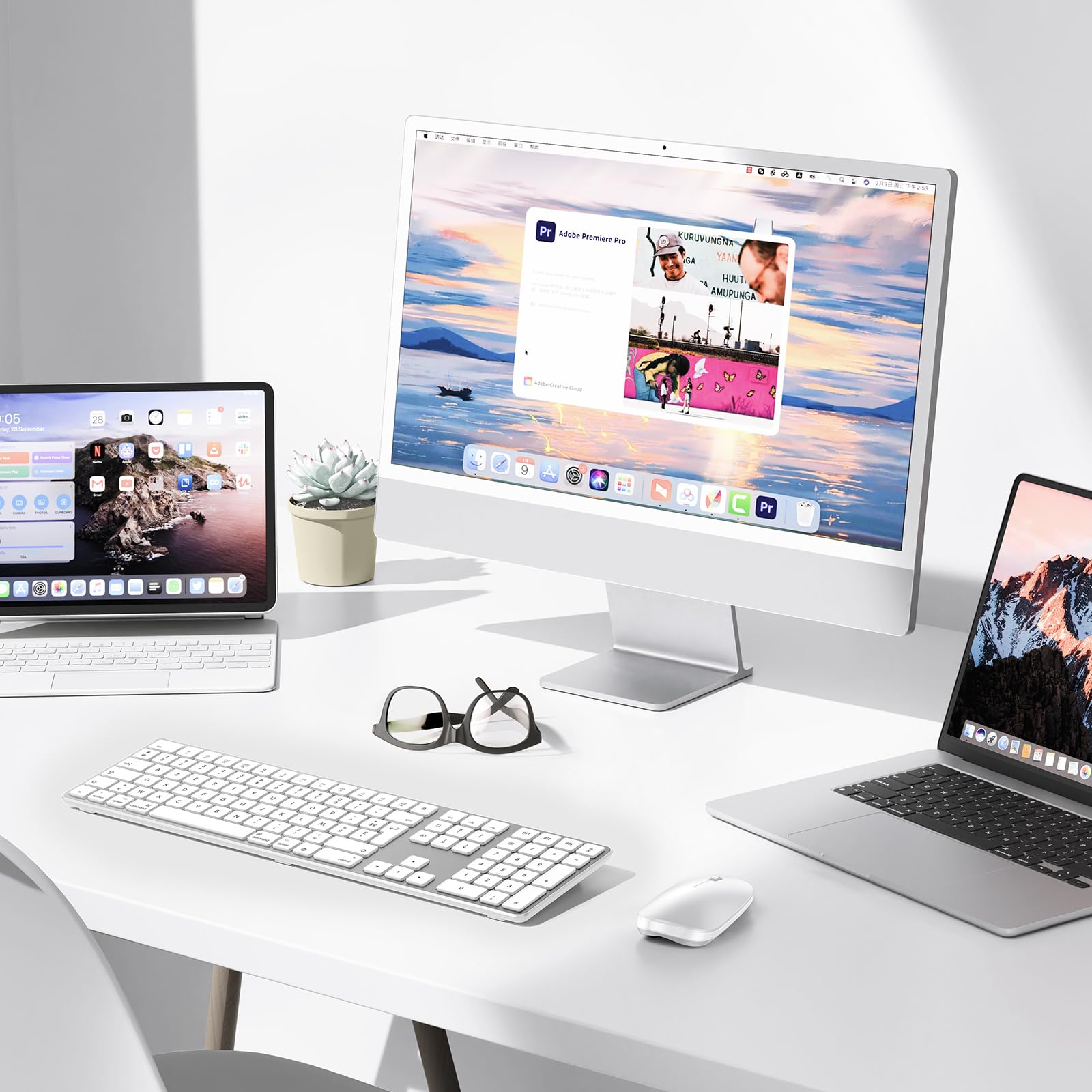 OMOTON Clavier Bluetooth sans Fil pour Mac AZERTY Français, Argent | Rechargeable, Multi-dispositifs avec 3 Canaux Bluetooth pour Apple MacBook Pro/Air, Mac Pro/Mini, iMac
