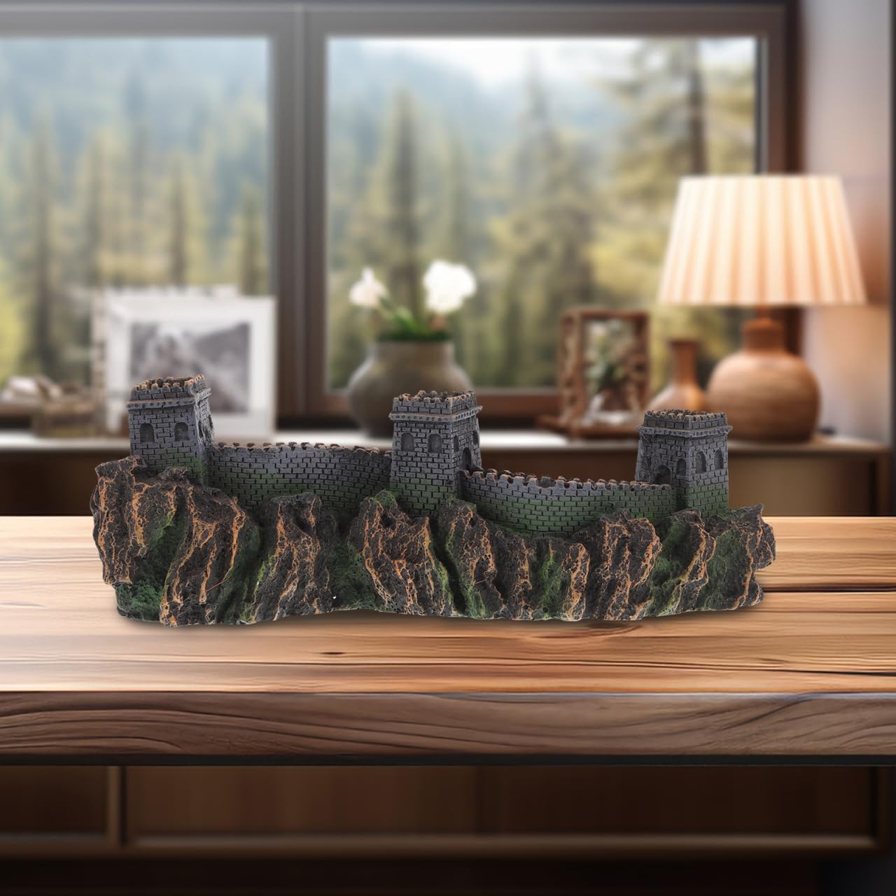 BESTonZON Great Wall of China Model Aquarium Decor 8.85 Inch Miniature Chinese Bridge Sculpture for Fish Tank Landscape Ornaments Home Office Shelf Decoration