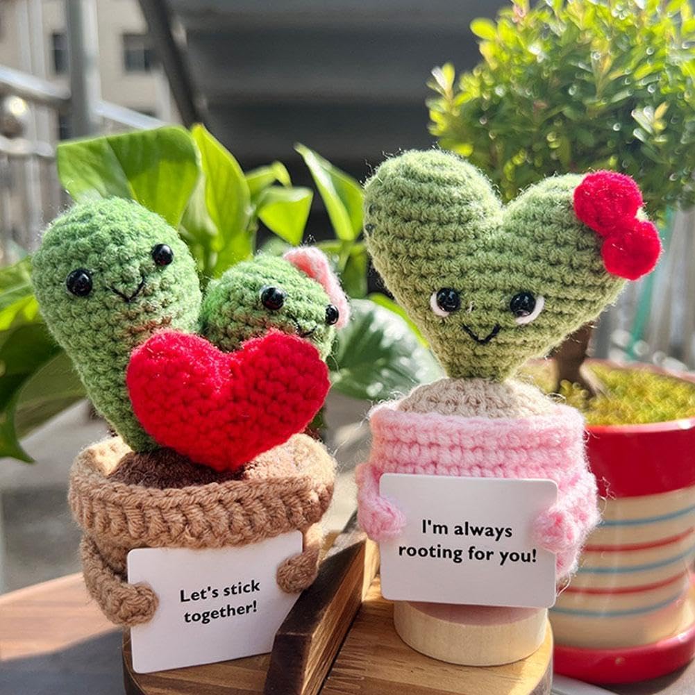 Cactus All'Uncinetto Positivo - Bambolina 10cm Con Messaggio Motivazionale - Foto 3